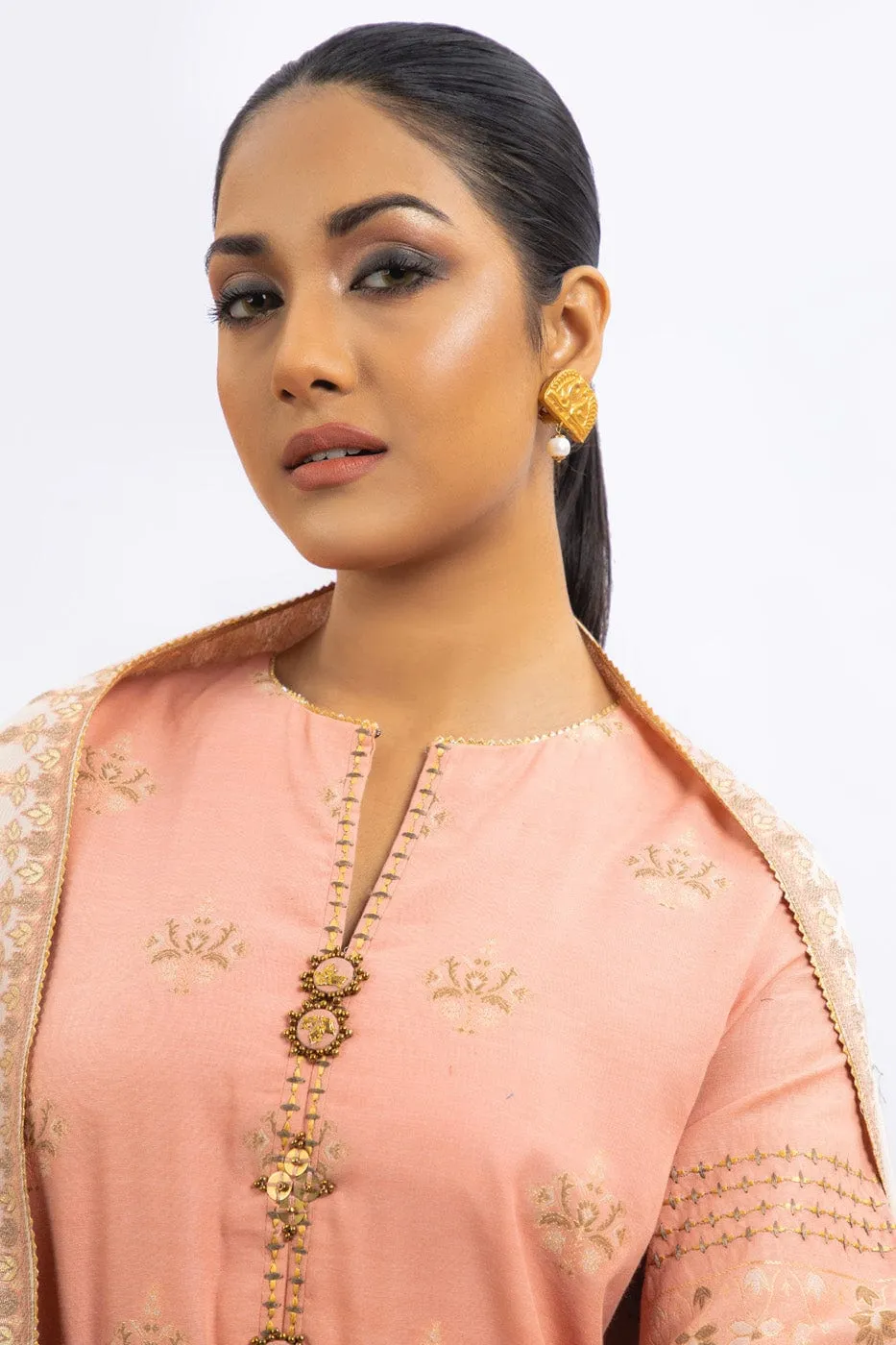 3 Pc Viscose Jacquard Suit With Shawl