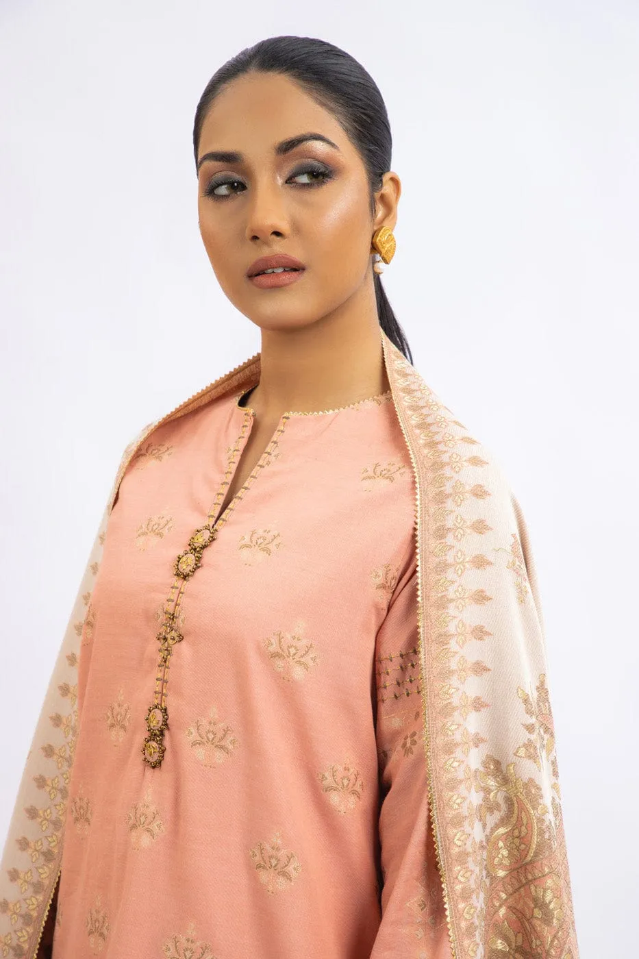 3 Pc Viscose Jacquard Suit With Shawl