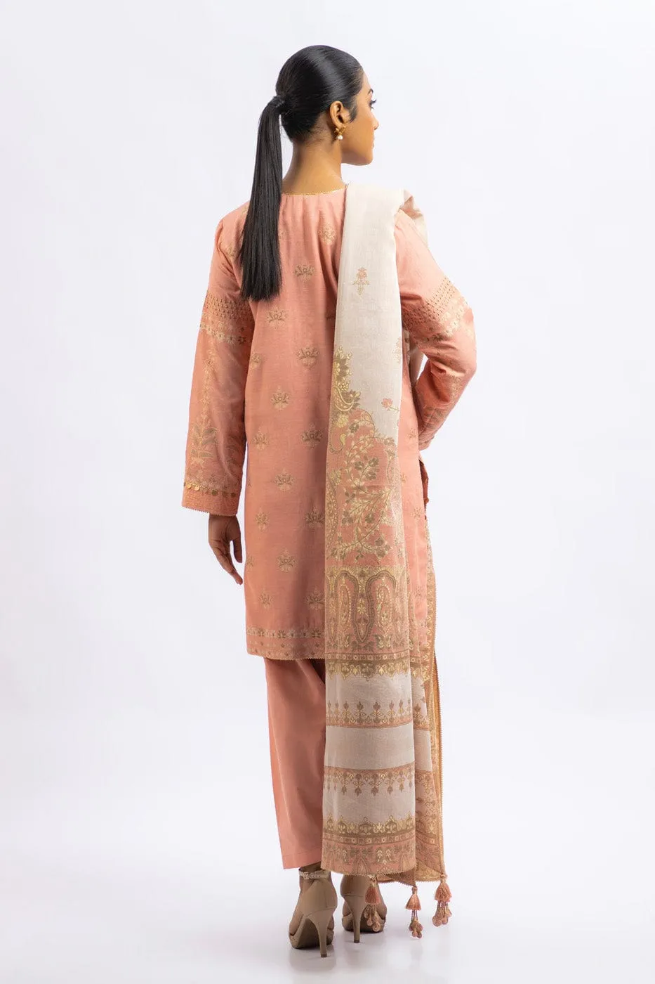 3 Pc Viscose Jacquard Suit With Shawl