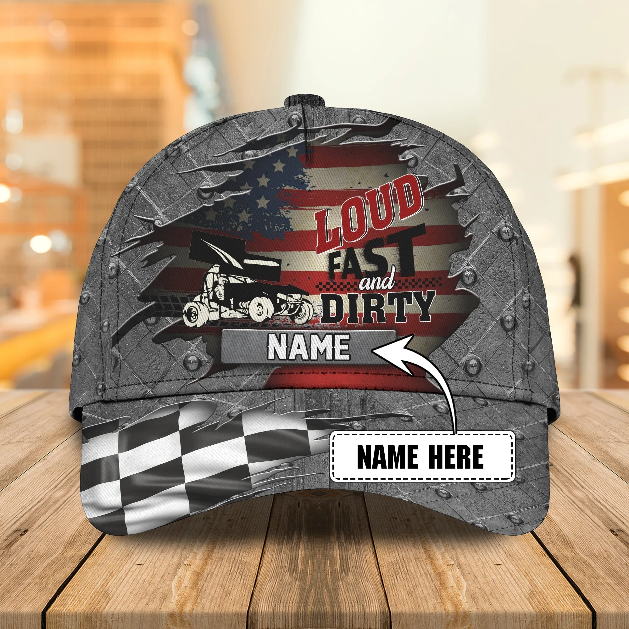3D Classic Cap America Dirty Track Racing Personalized Name Cap Namashops