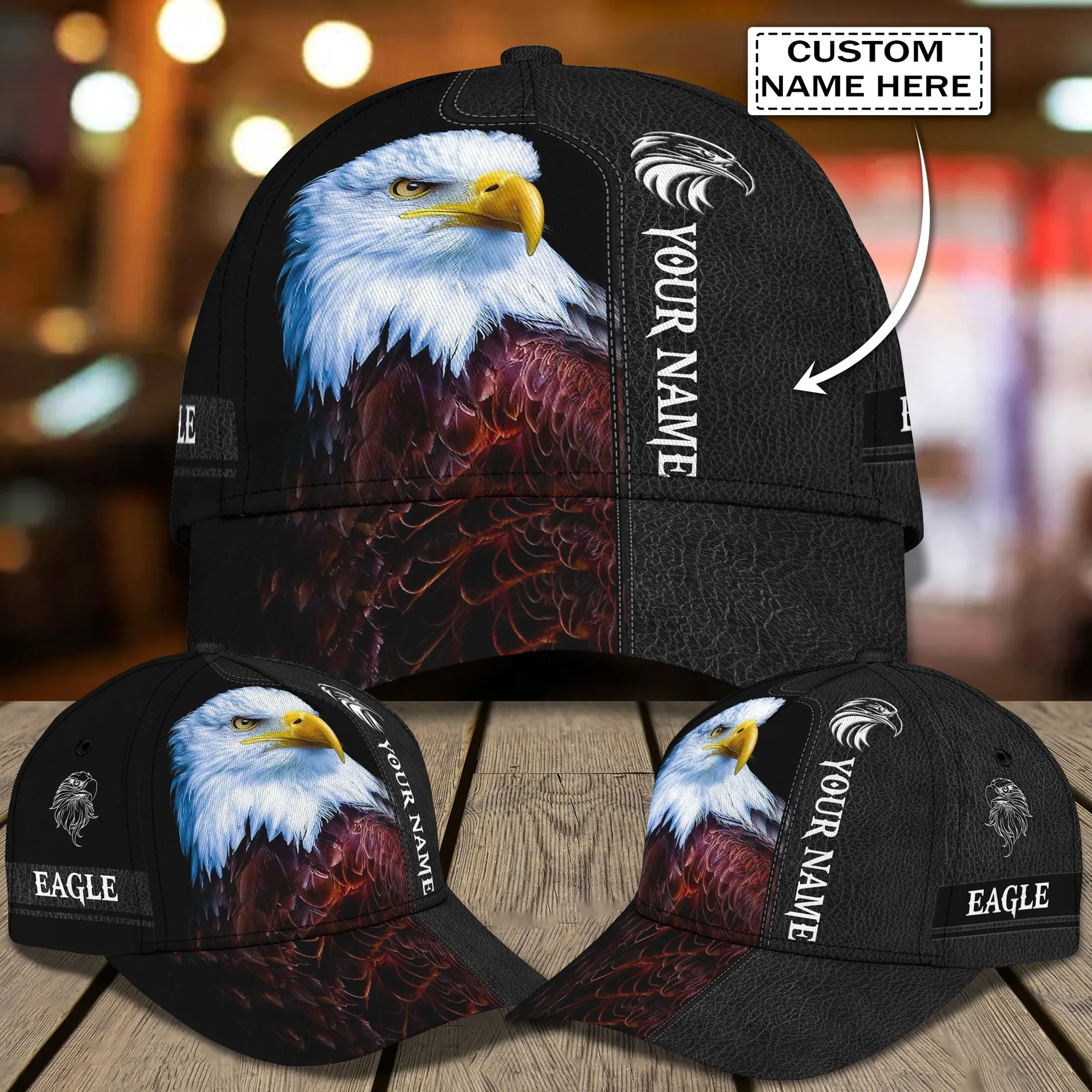 3D Classic Cap America Egagle Personalized Name Cap 01Namashops