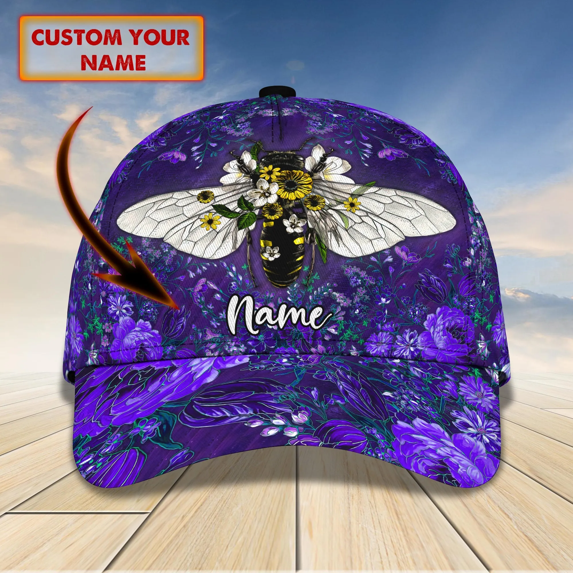 3D Classic Cap Bee Purple Personalized Name Cap Namacap084 Namashops