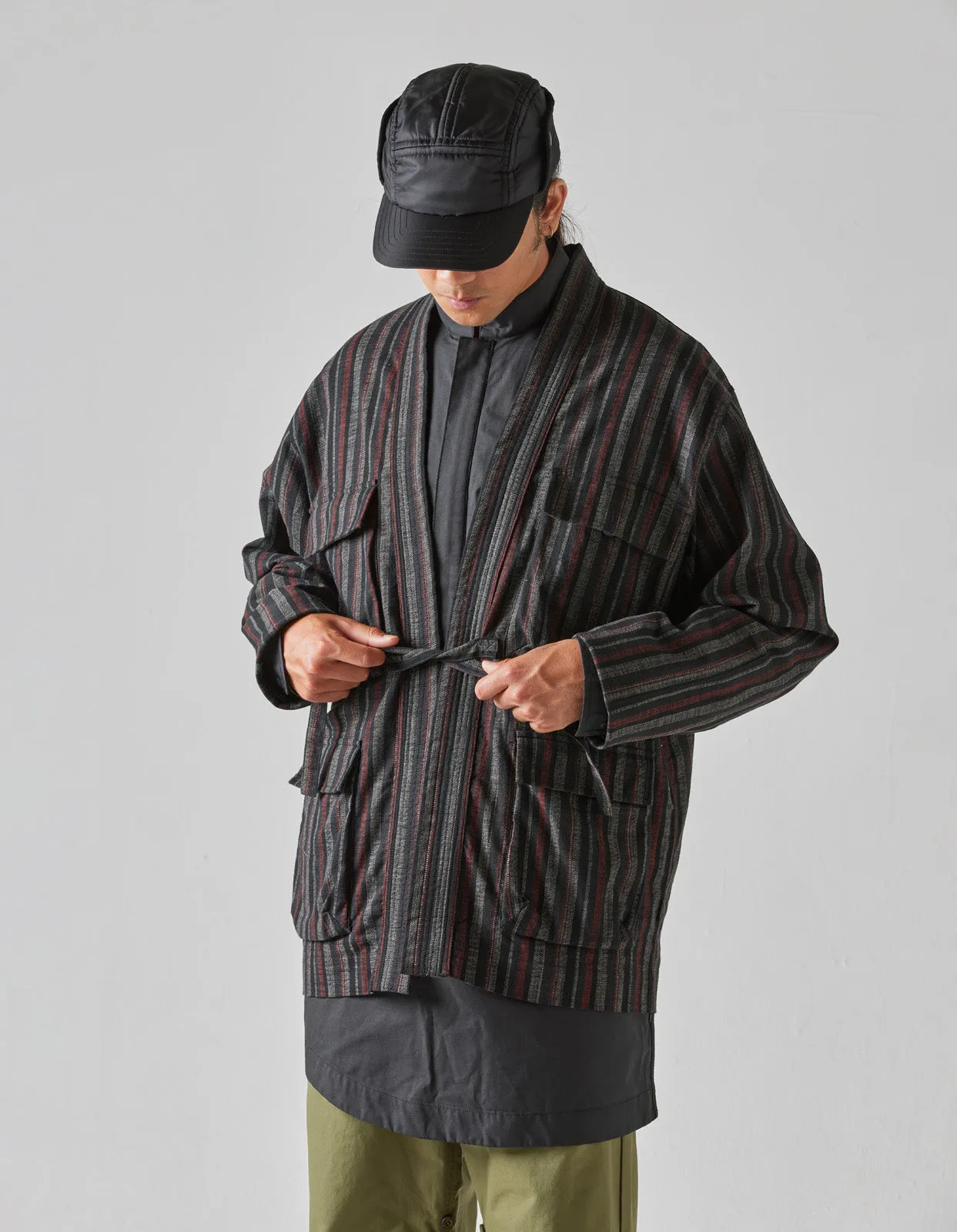 5118 Wagara Stripe Summer Kimono Black