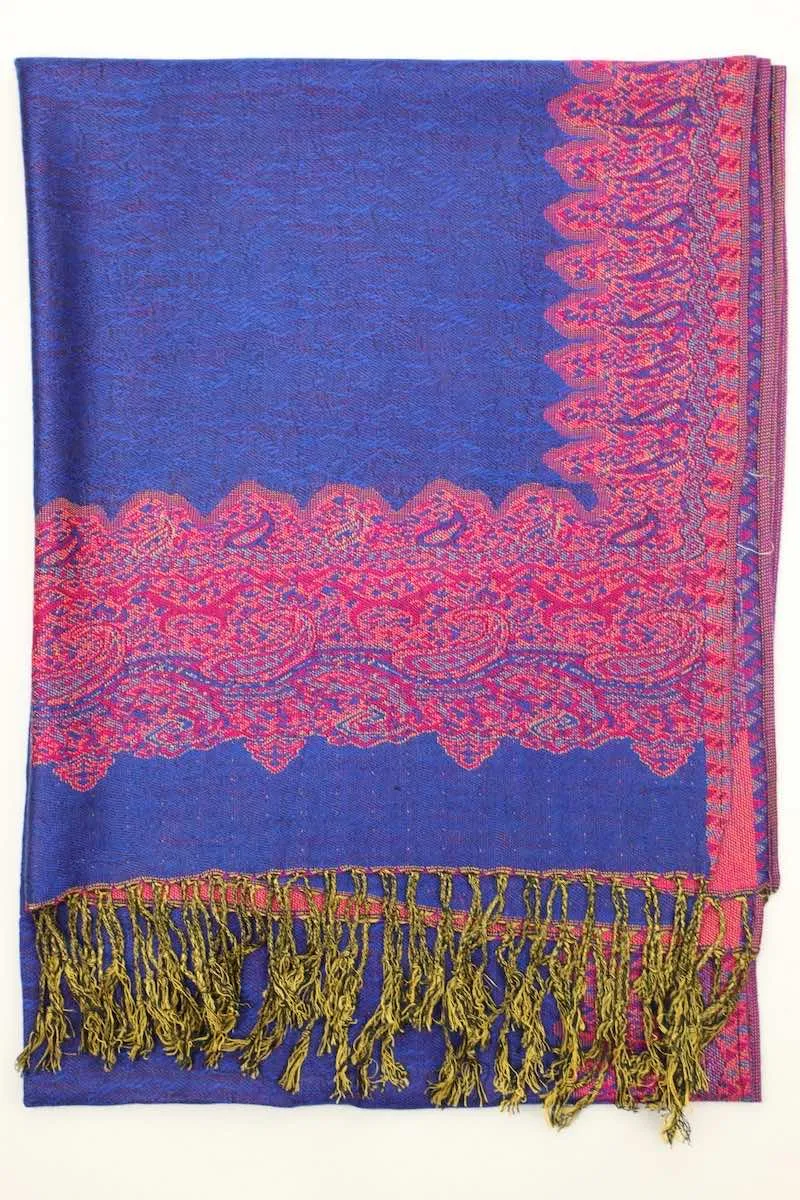 Achillea Blue Border Pashmina Shawl Wrap Scarf
