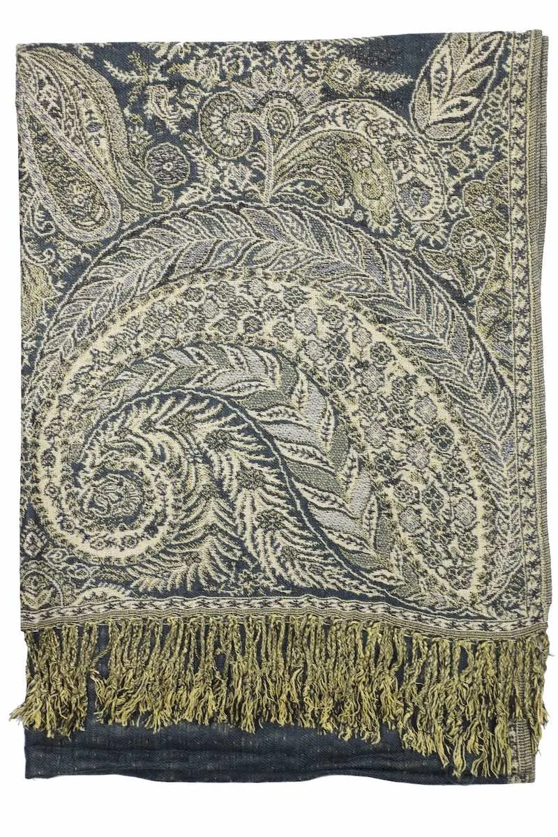 Achillea Charcoal Grey Big Paisley Pashmina