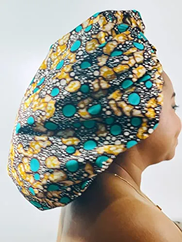 Ankara Silk Satin Bonnet - Teal, XL