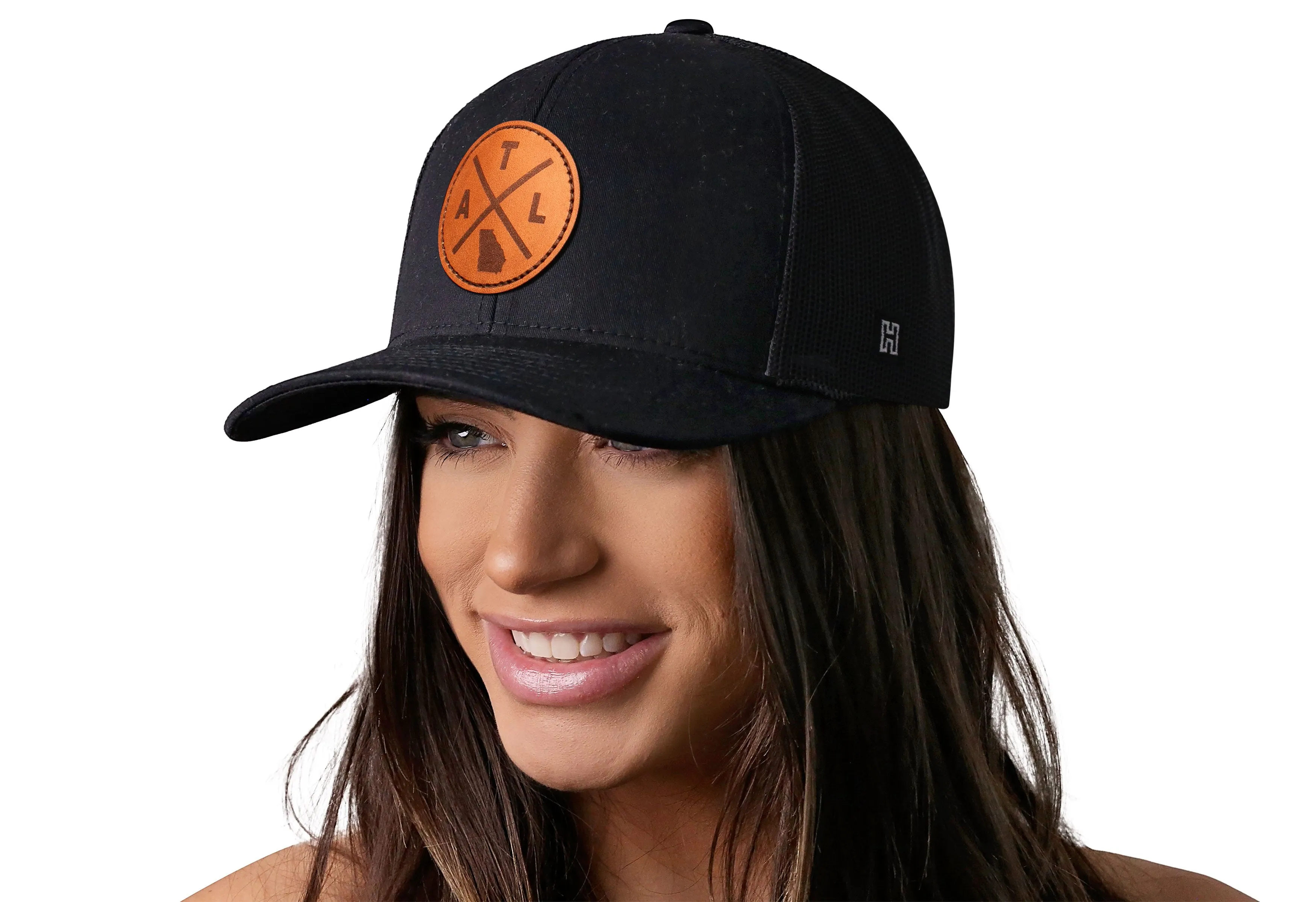 ATL Trucker Hat Leather  |  Black Atlanta Snapback