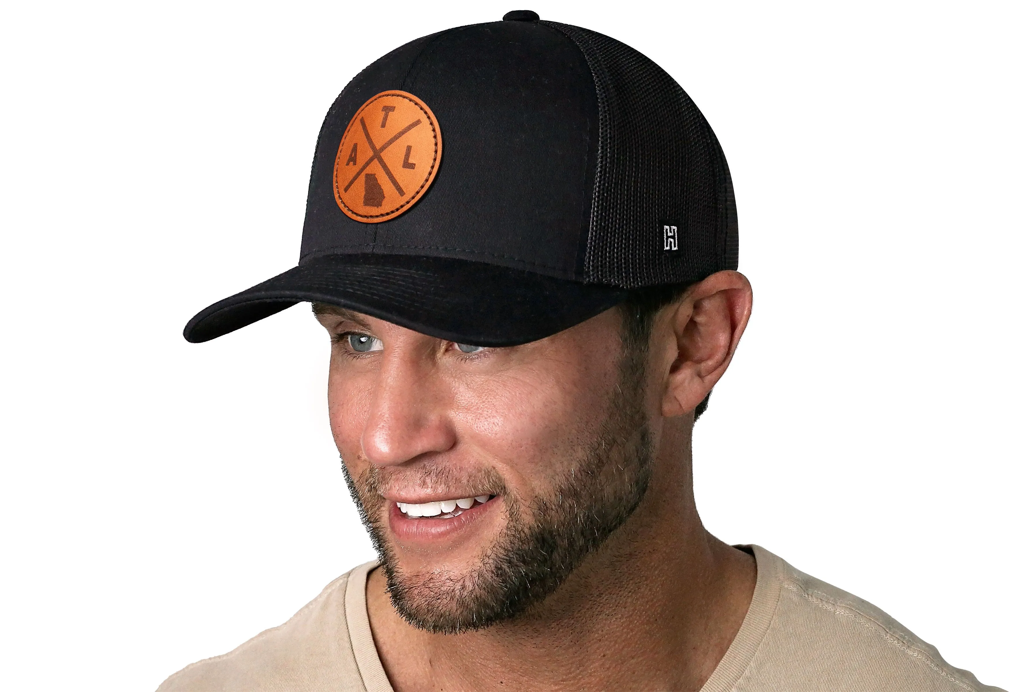 ATL Trucker Hat Leather  |  Black Atlanta Snapback