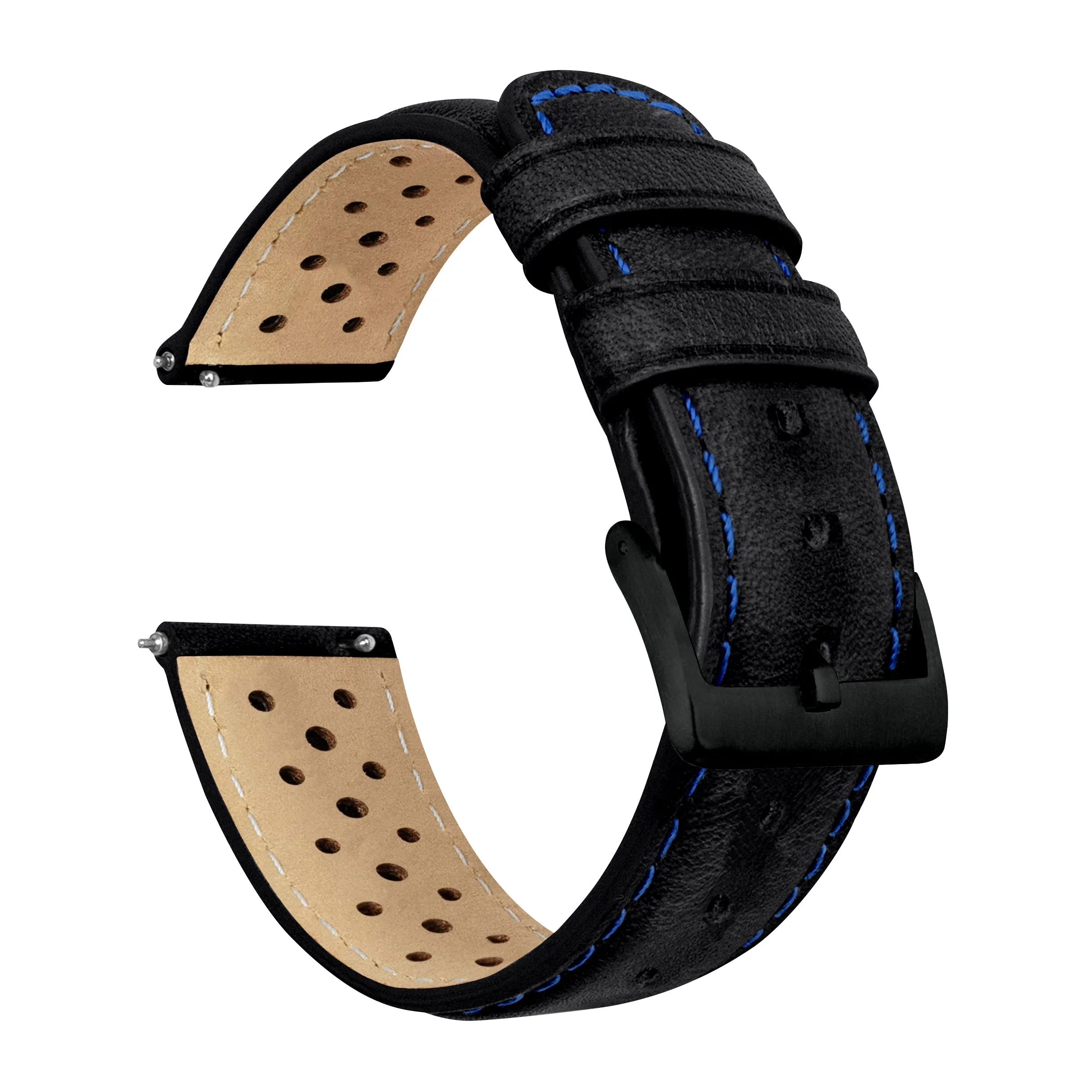 Black Blue Stitch Racing Horween Leather Watch Band (18mm SALE)