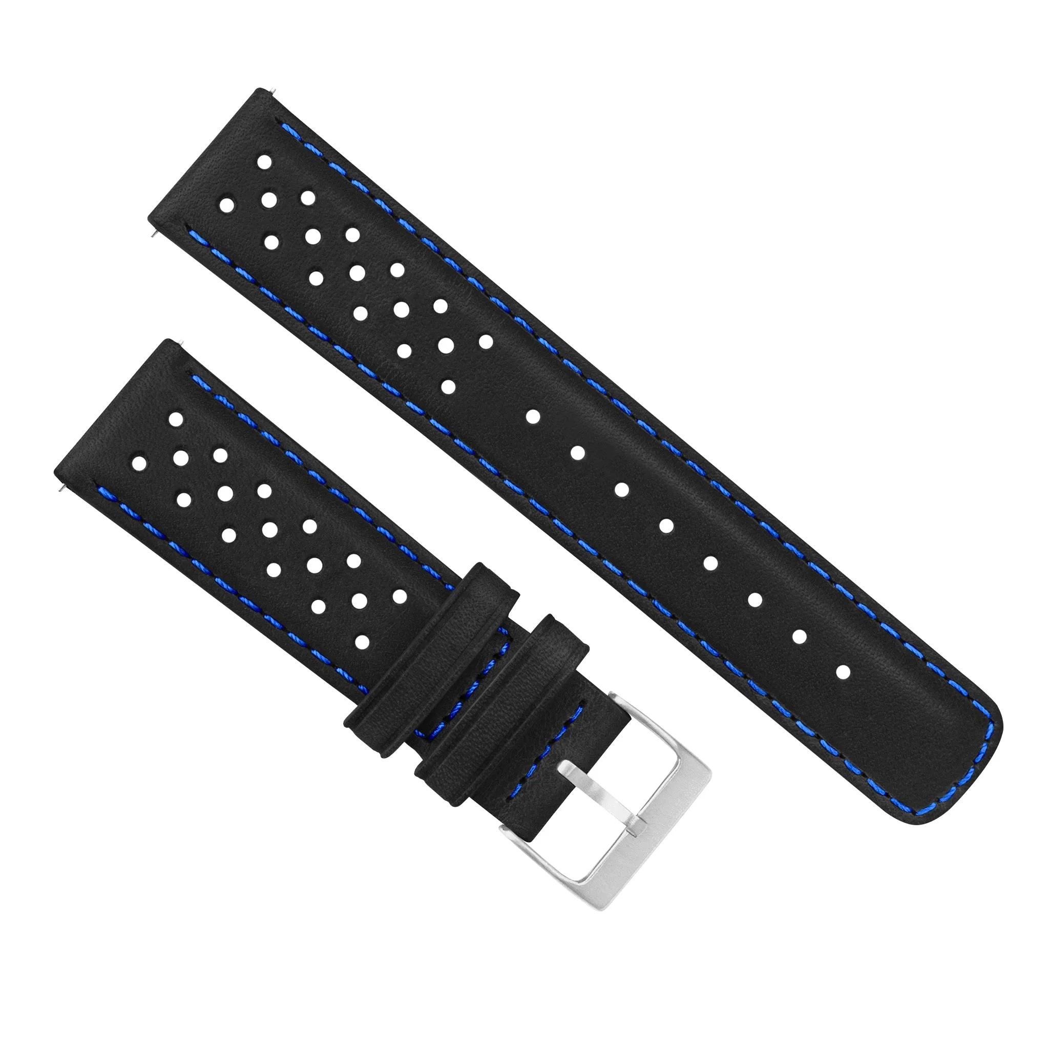Black Blue Stitch Racing Horween Leather Watch Band (18mm SALE)