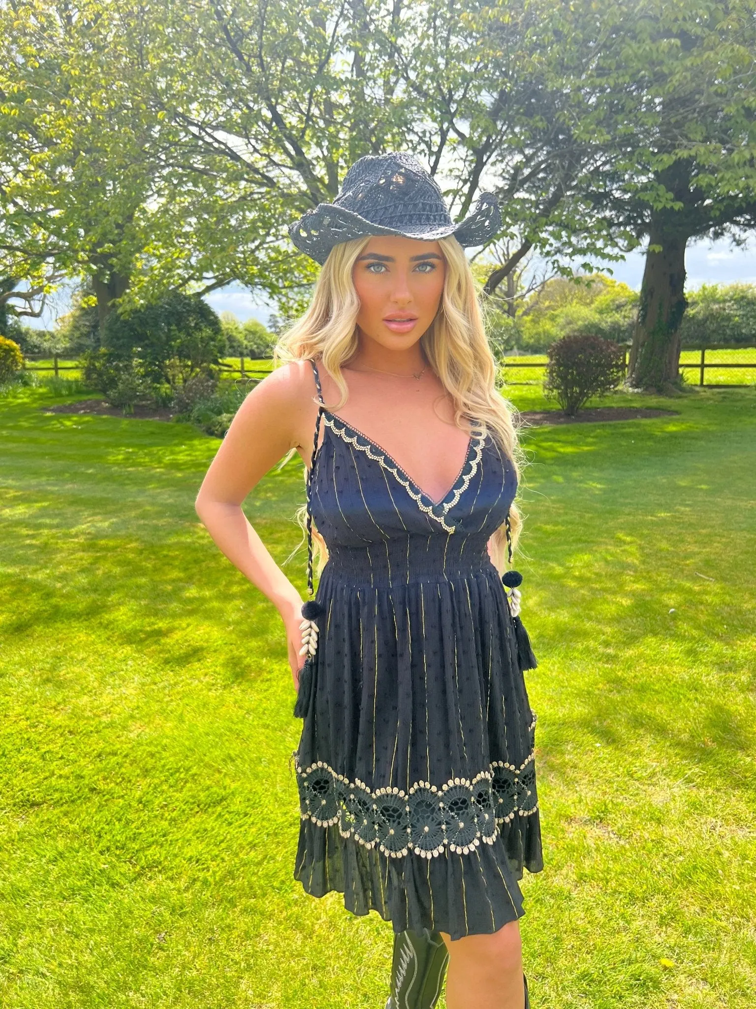 Black Boho Crossover Summer Dress