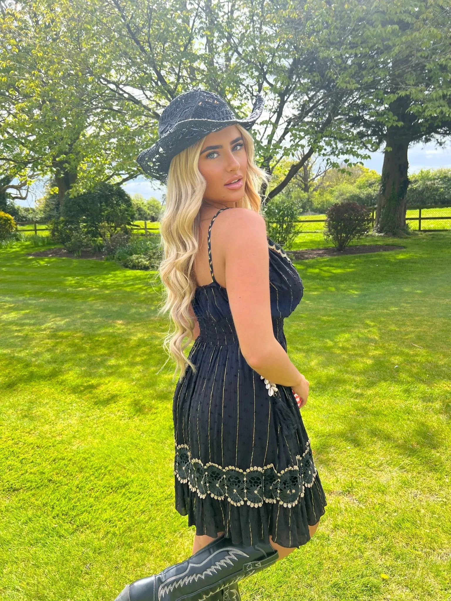 Black Boho Crossover Summer Dress