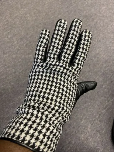 Black Leather And Houndstooth Gloves Sz Med