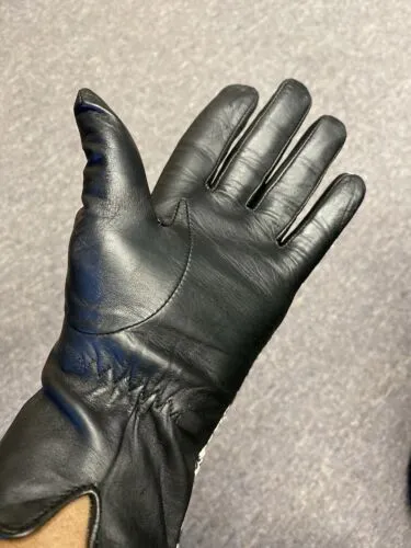 Black Leather And Houndstooth Gloves Sz Med