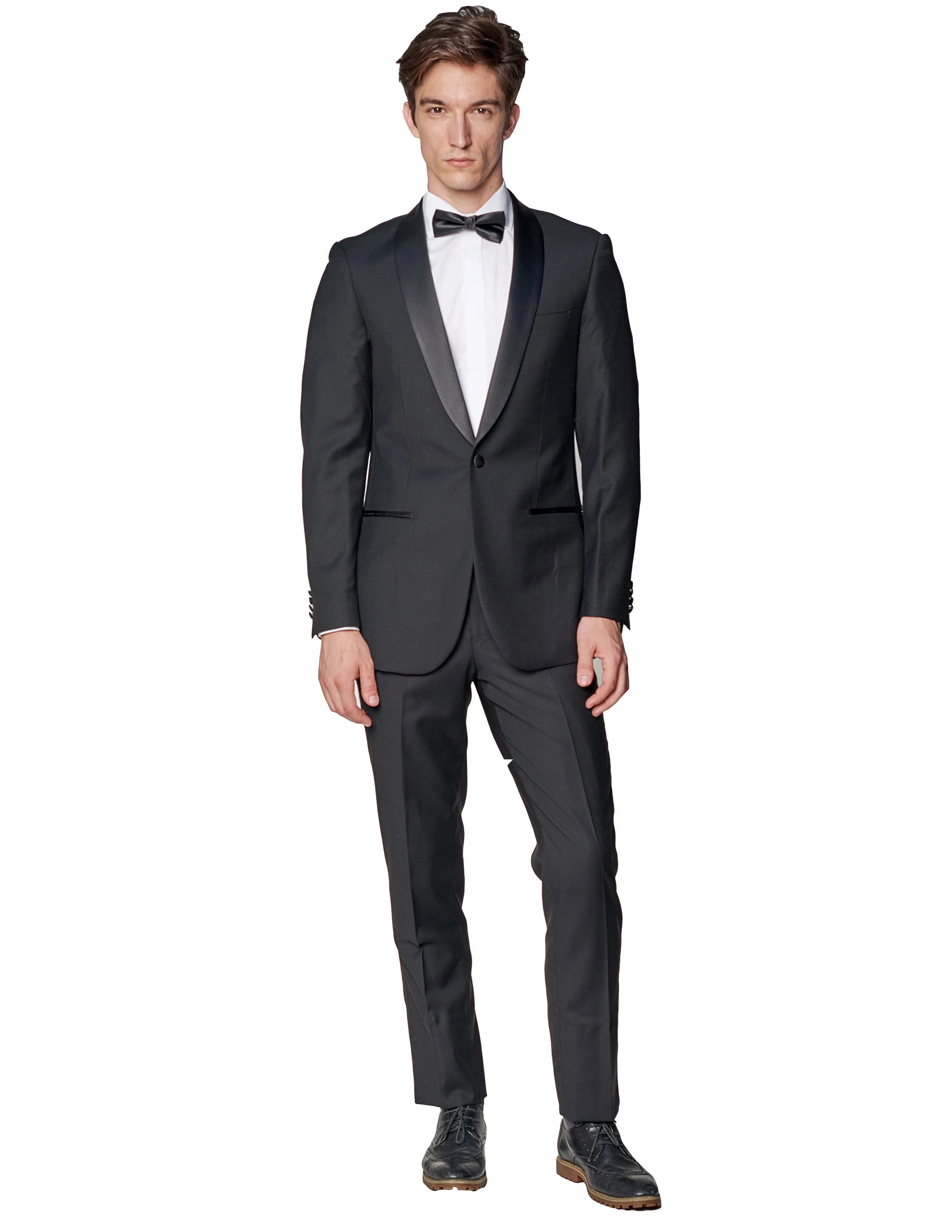 Black Shawl Lapel 1 Button Wool Tuxedo