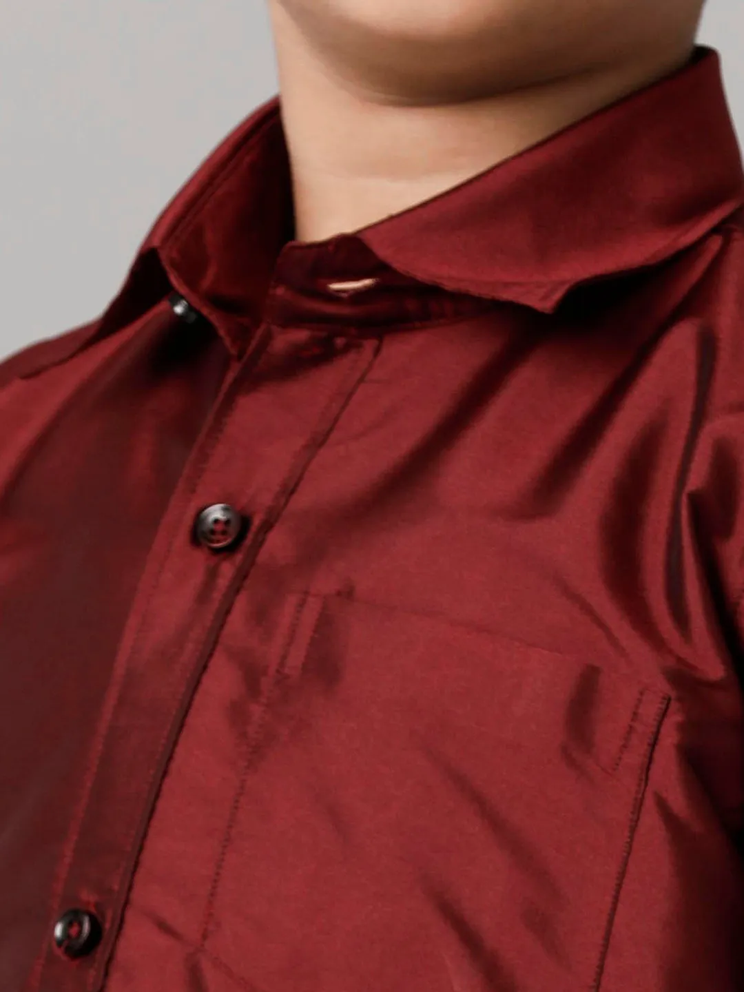 Boys Silk Cotton Maroon Half Sleeves Shirt with Adjustable White Dhoti Combo K7