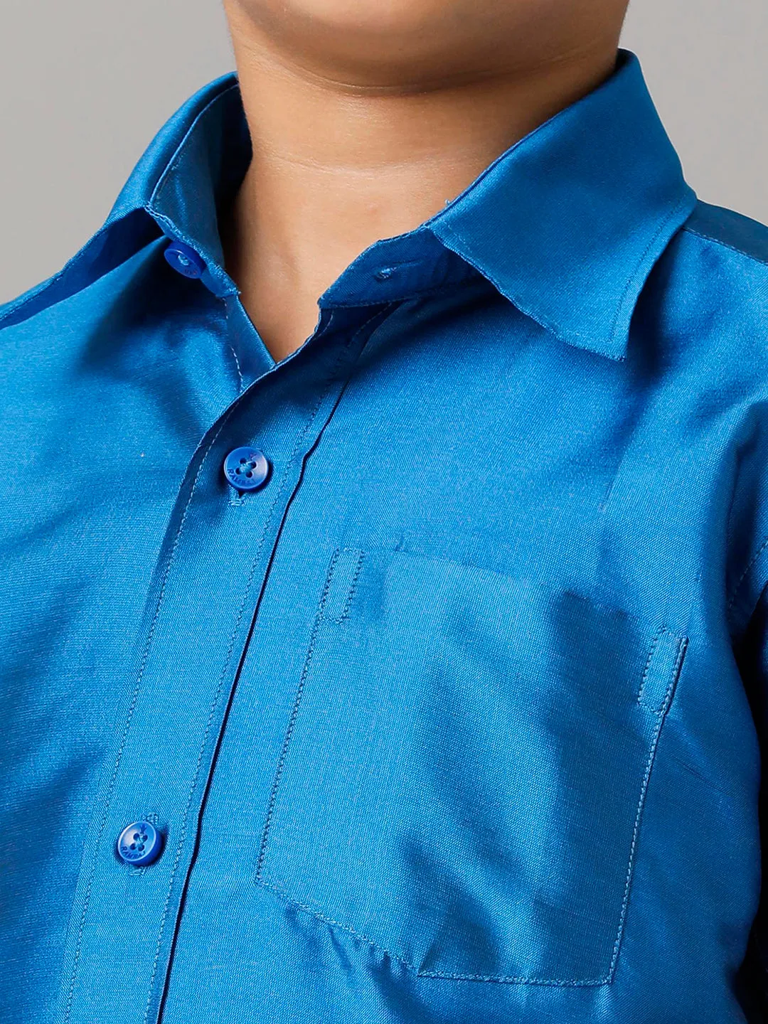 Boys Silk Cotton Royal Blue Half Sleeves Shirt with Adjustable White Dhoti Combo K10