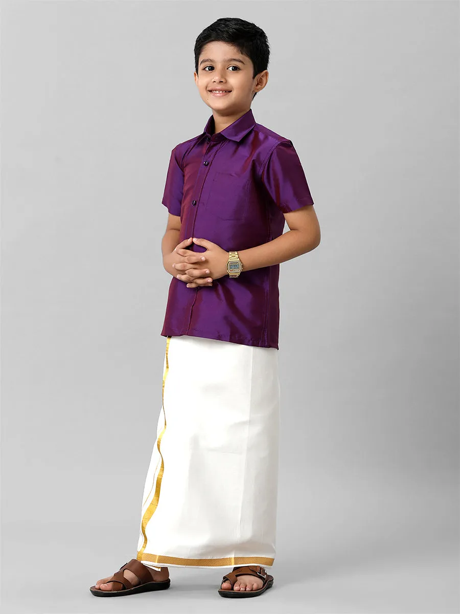 Boys Silk Cotton Violet Half Sleeves Shirt K21