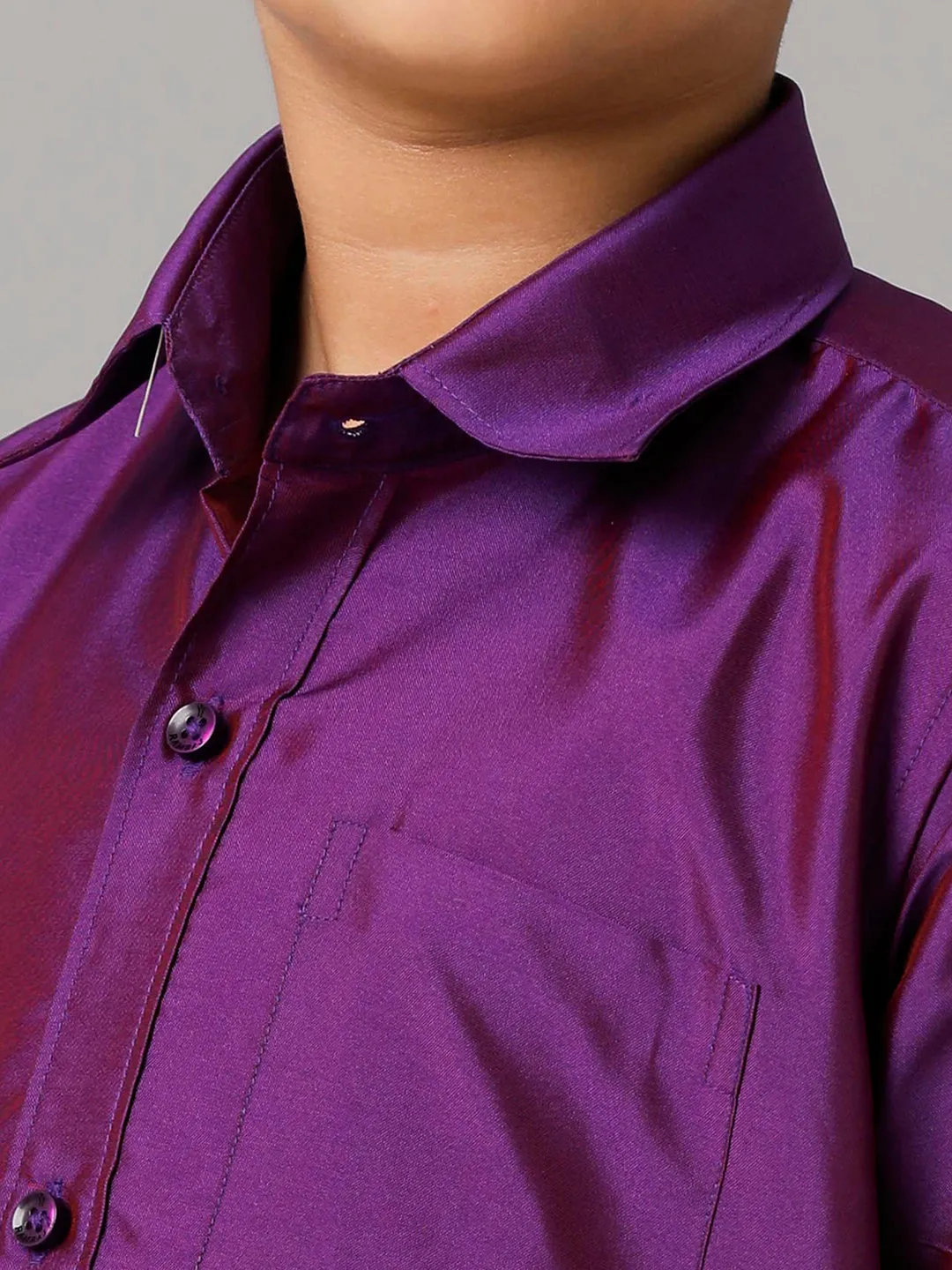 Boys Silk Cotton Violet Half Sleeves Shirt with Adjustable White Dhoti Combo K21