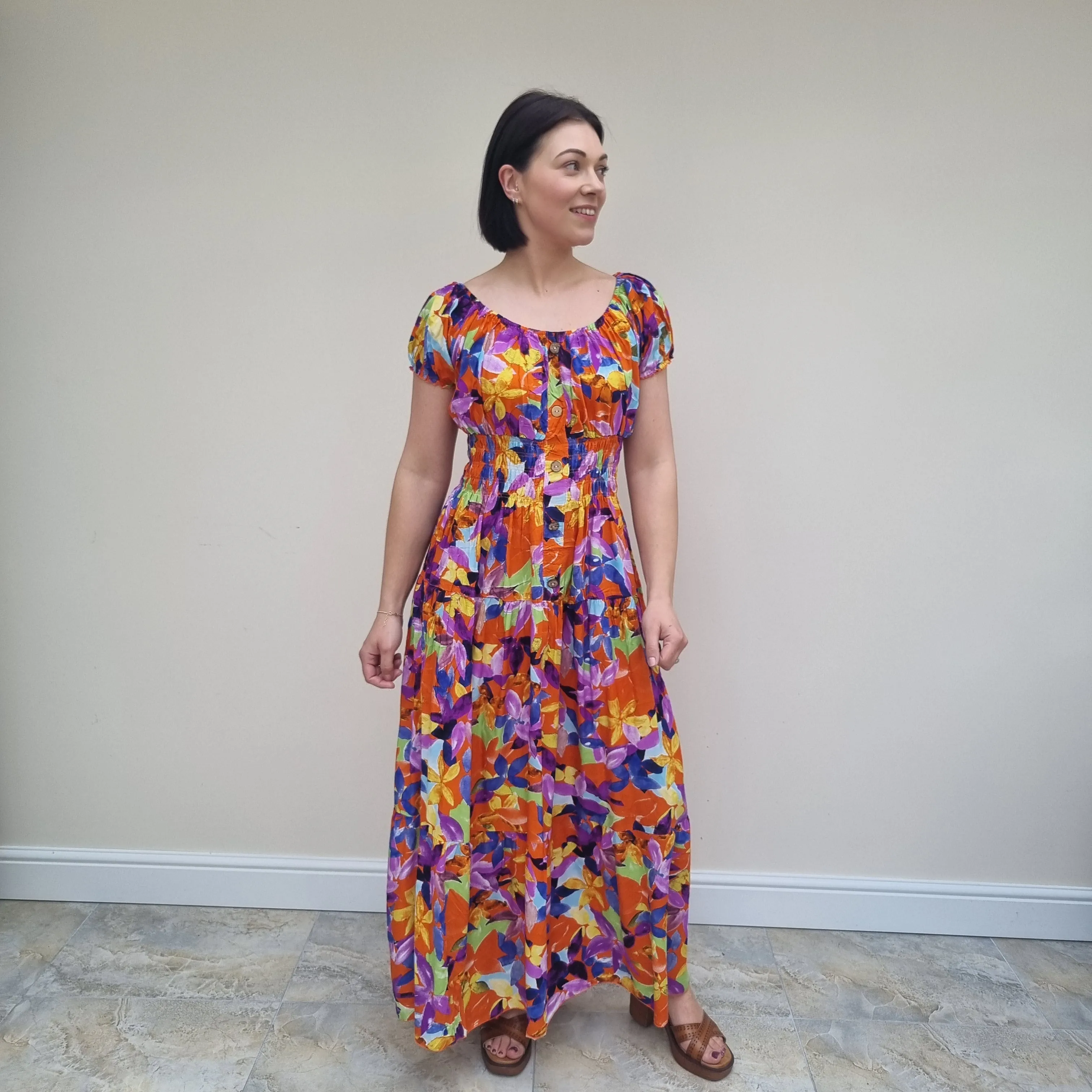Bright patterned gypsy maxi dress