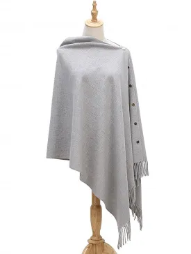 Cashmere Feeling Grey Scarf With Openable Buttons