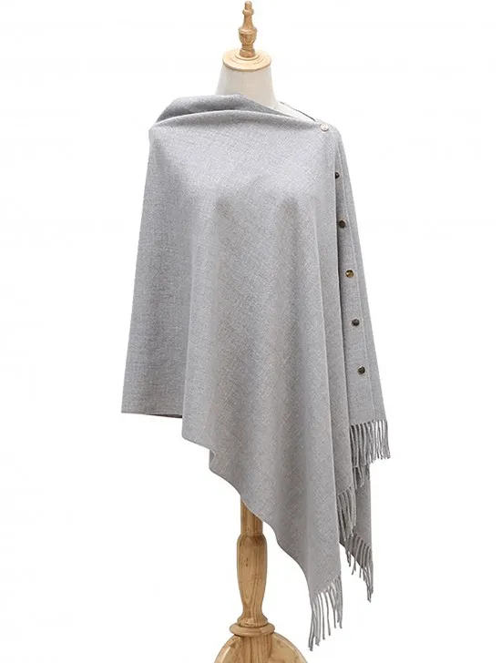 Cashmere Feeling Grey Scarf With Openable Buttons