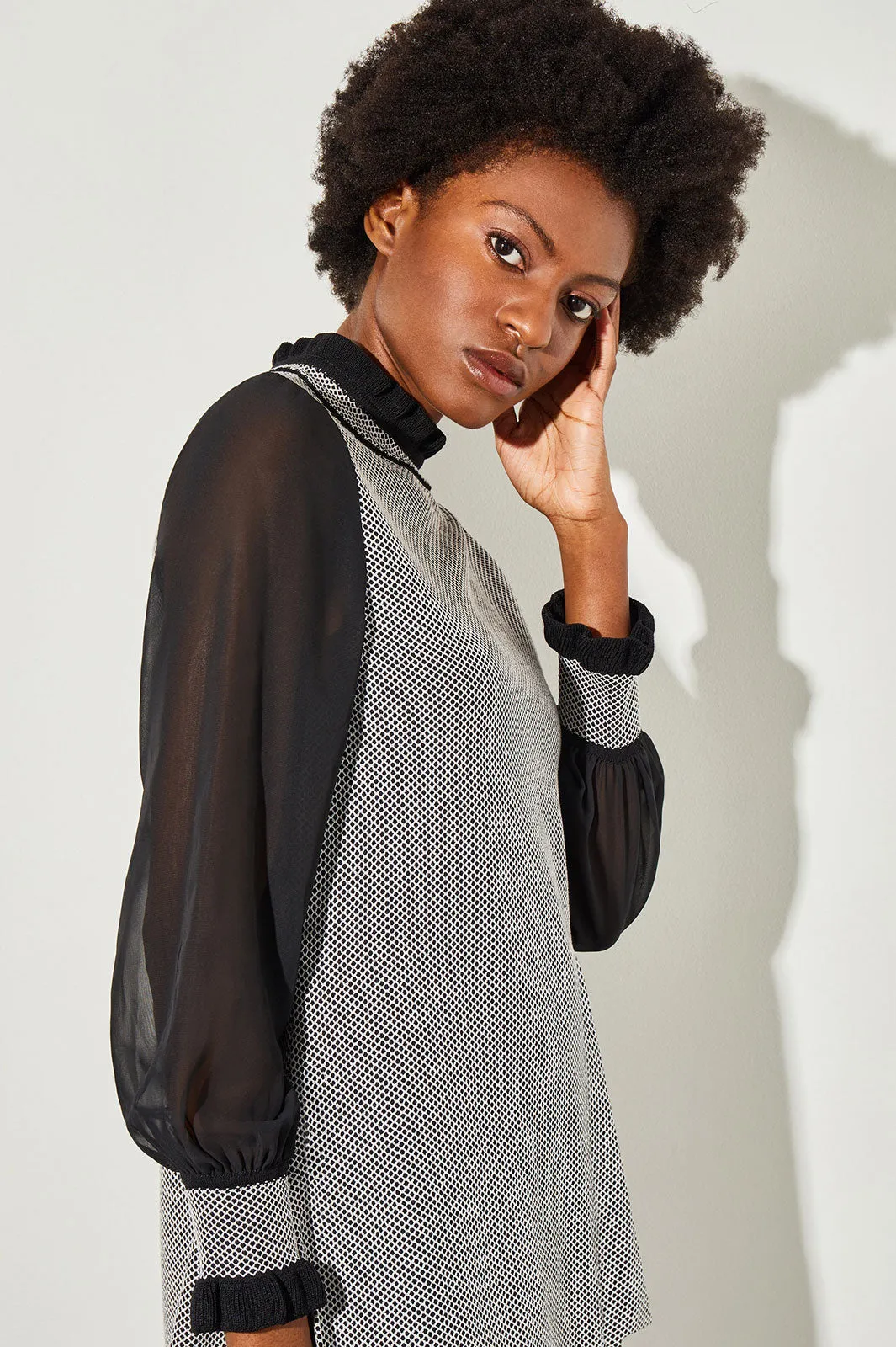 Chiffon Blouson Sleeve Soft Knit Tunic