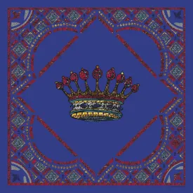 Crowns Blue Silk Satin Scarf