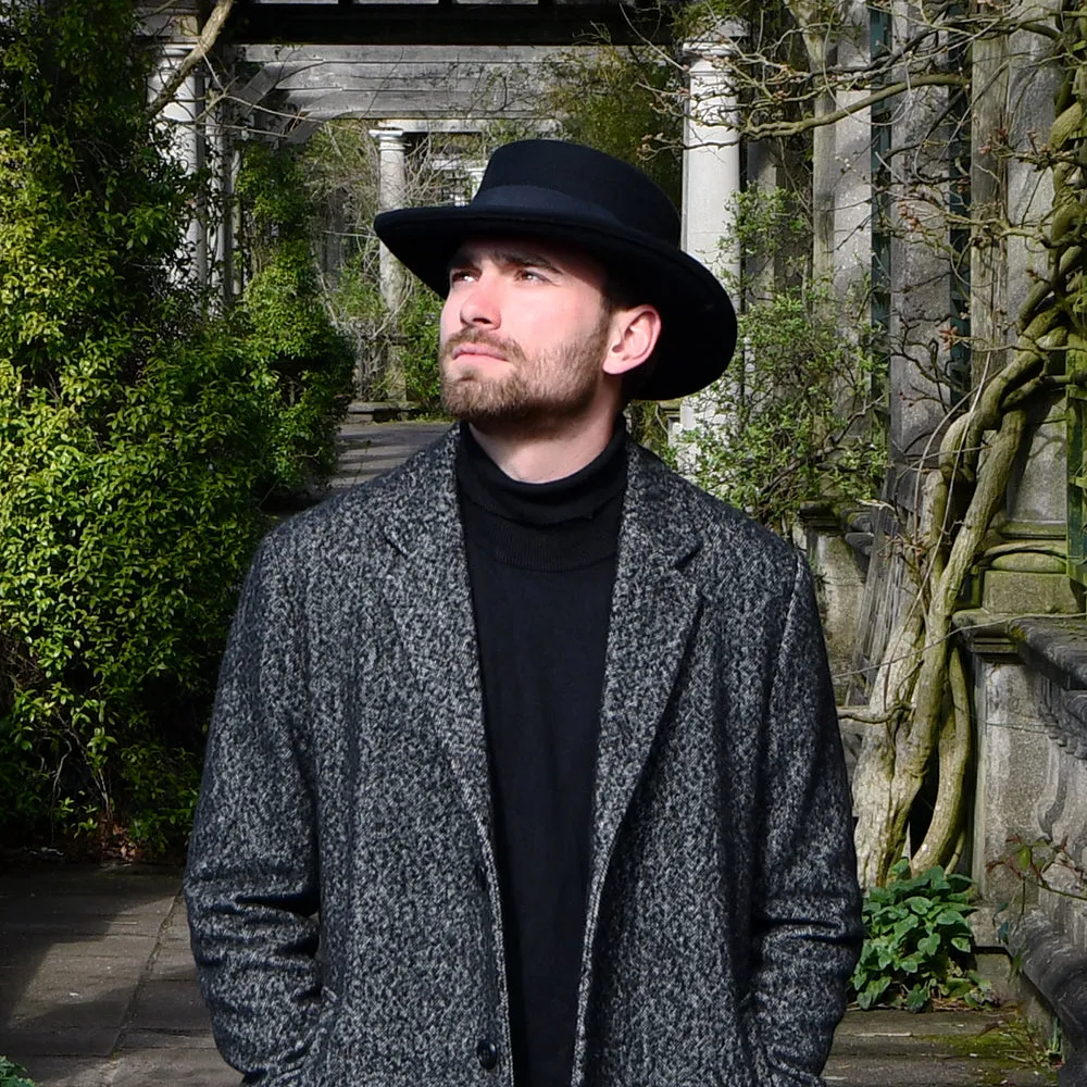 Crushable Wool Felt Gambler Hat - Black