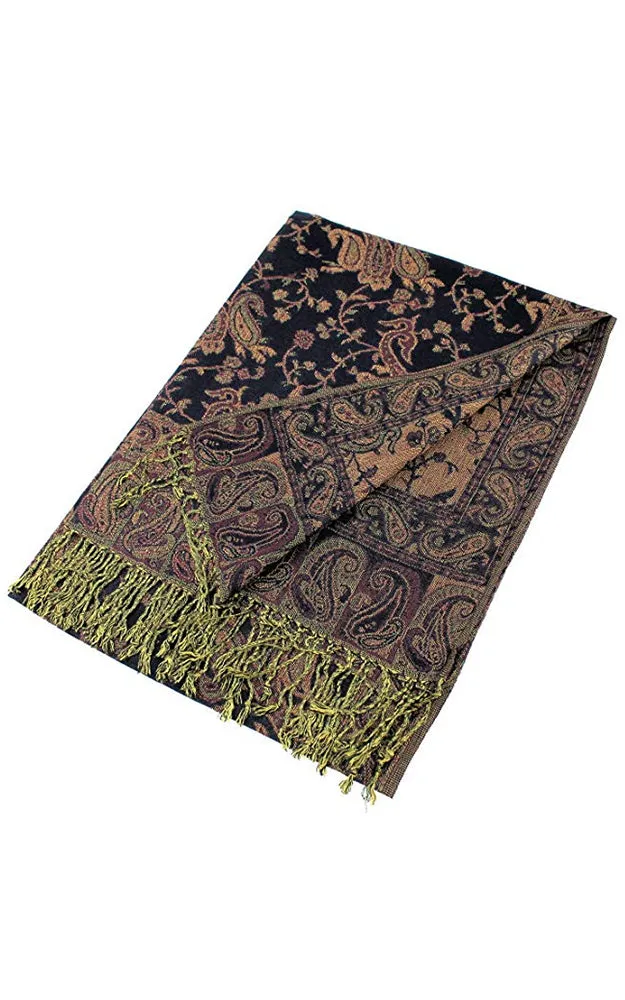 DB023-19 Navy Paisley Print Pashmina Scarf