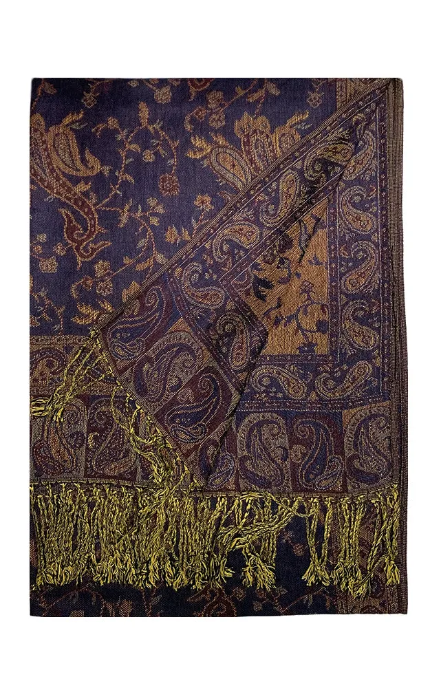 DB023-19 Navy Paisley Print Pashmina Scarf