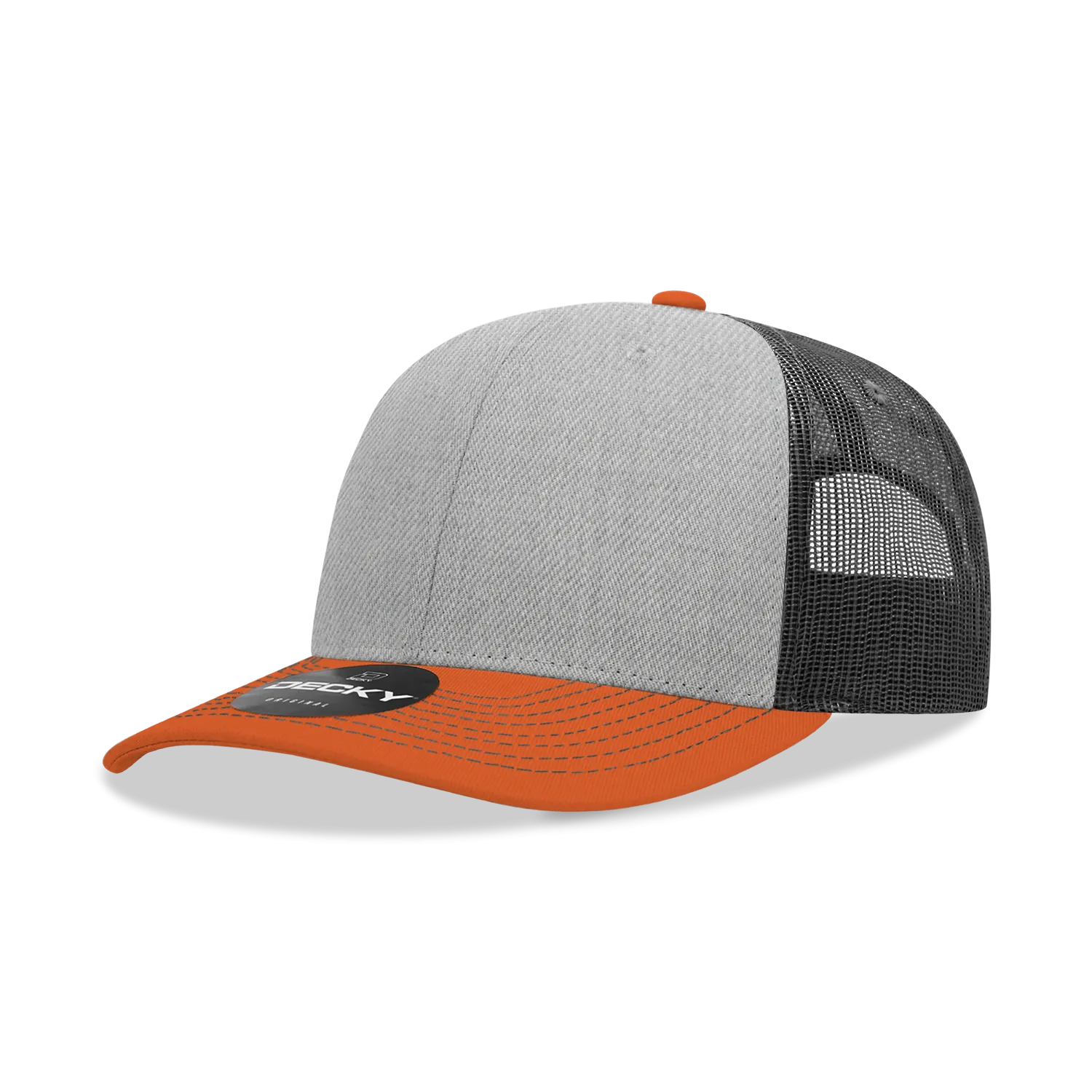 Decky 6031 - 6 Panel Mid Profile Structured Contra-Stitch Trucker Hat - CASE Pricing