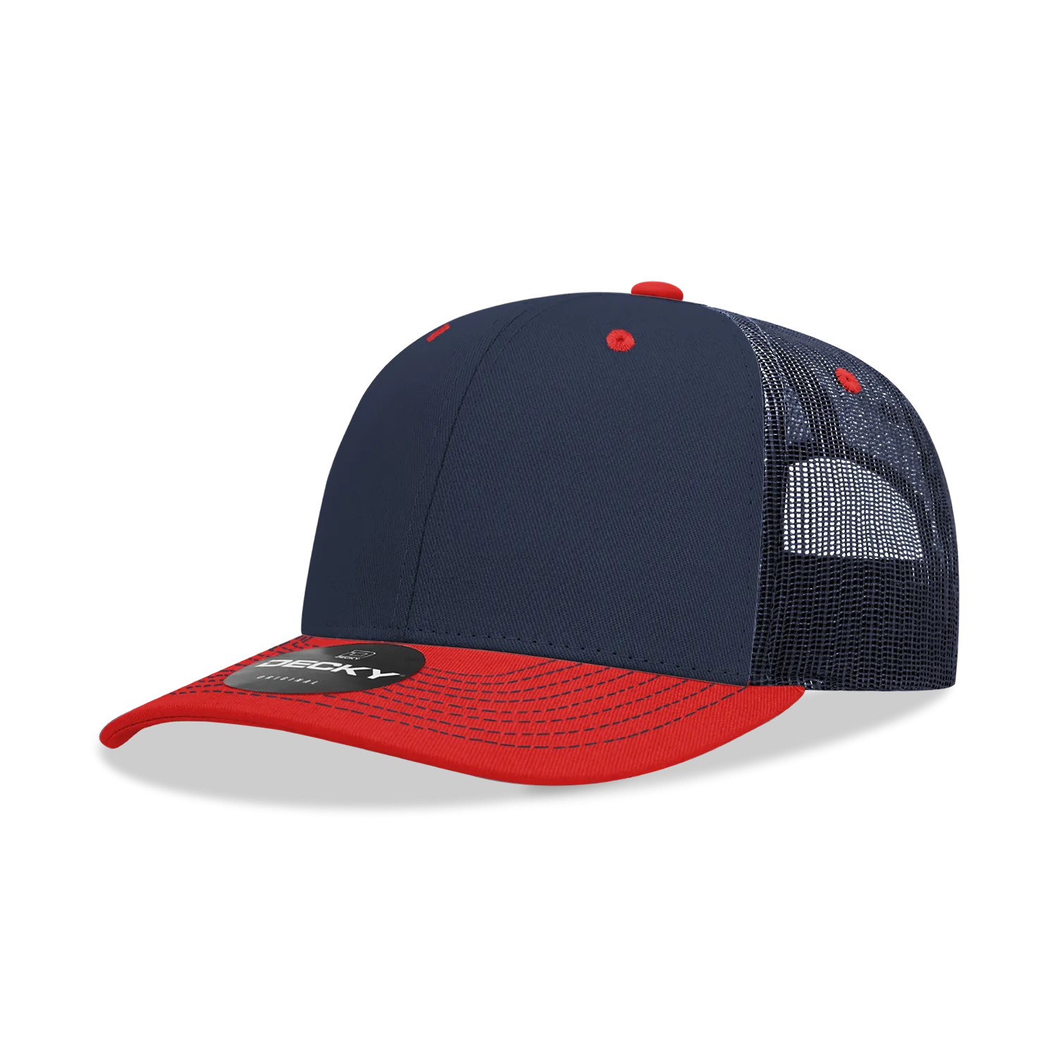 Decky 6031 - 6 Panel Mid Profile Structured Contra-Stitch Trucker Hat - CASE Pricing