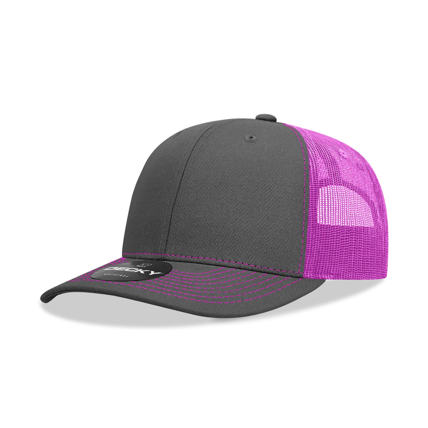 Decky 6031 - 6 Panel Mid Profile Structured Contra-Stitch Trucker Hat - CASE Pricing