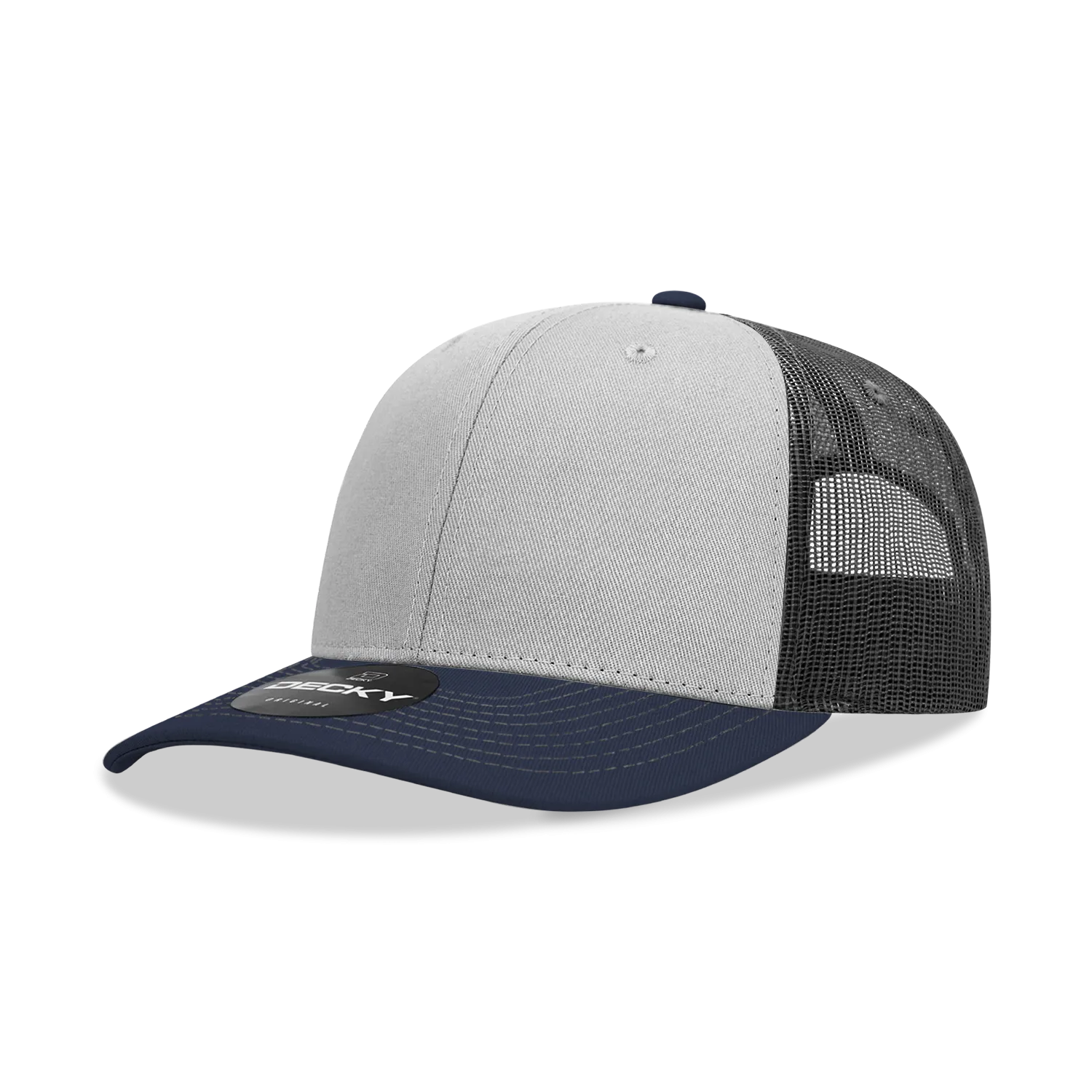 Decky 6031 - 6 Panel Mid Profile Structured Contra-Stitch Trucker Hat - CASE Pricing