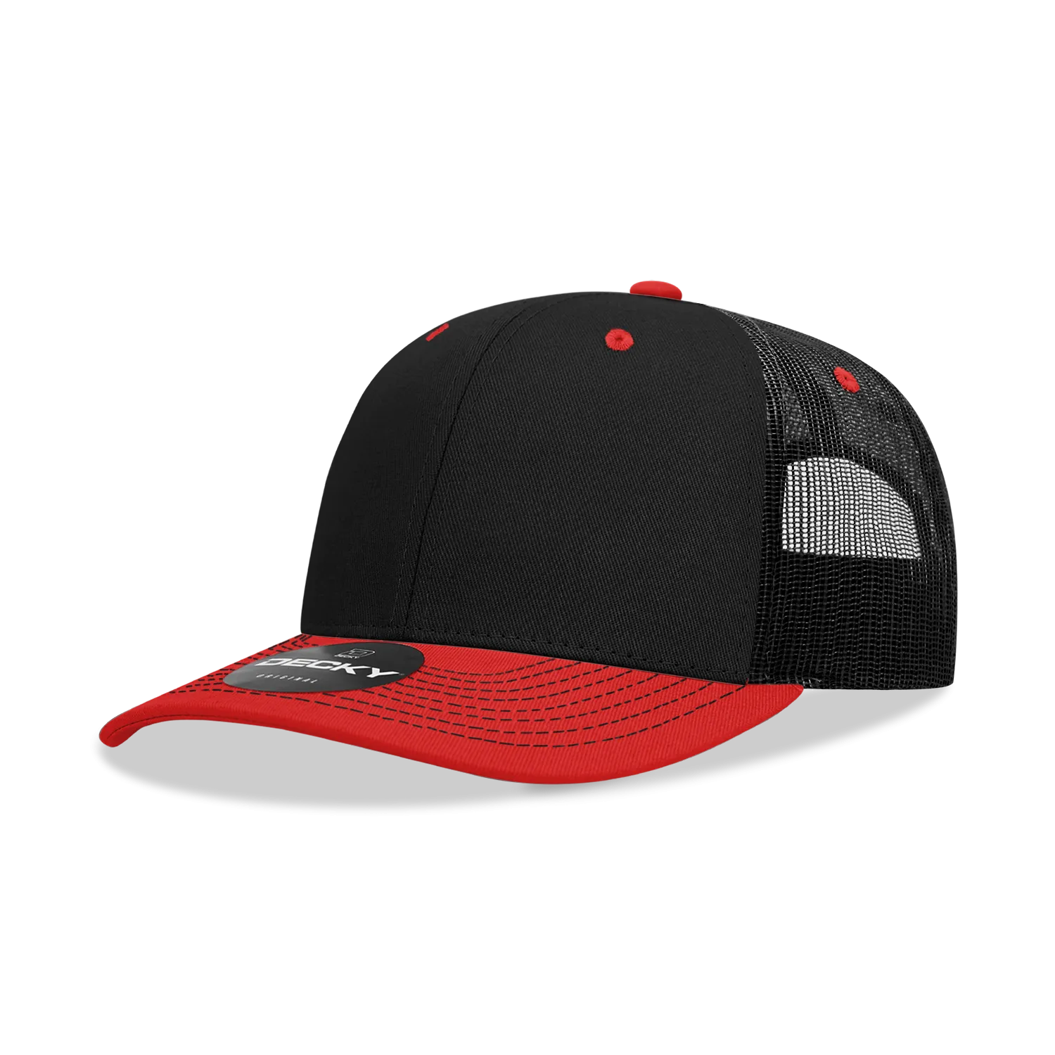Decky 6031 - 6 Panel Mid Profile Structured Contra-Stitch Trucker Hat - CASE Pricing