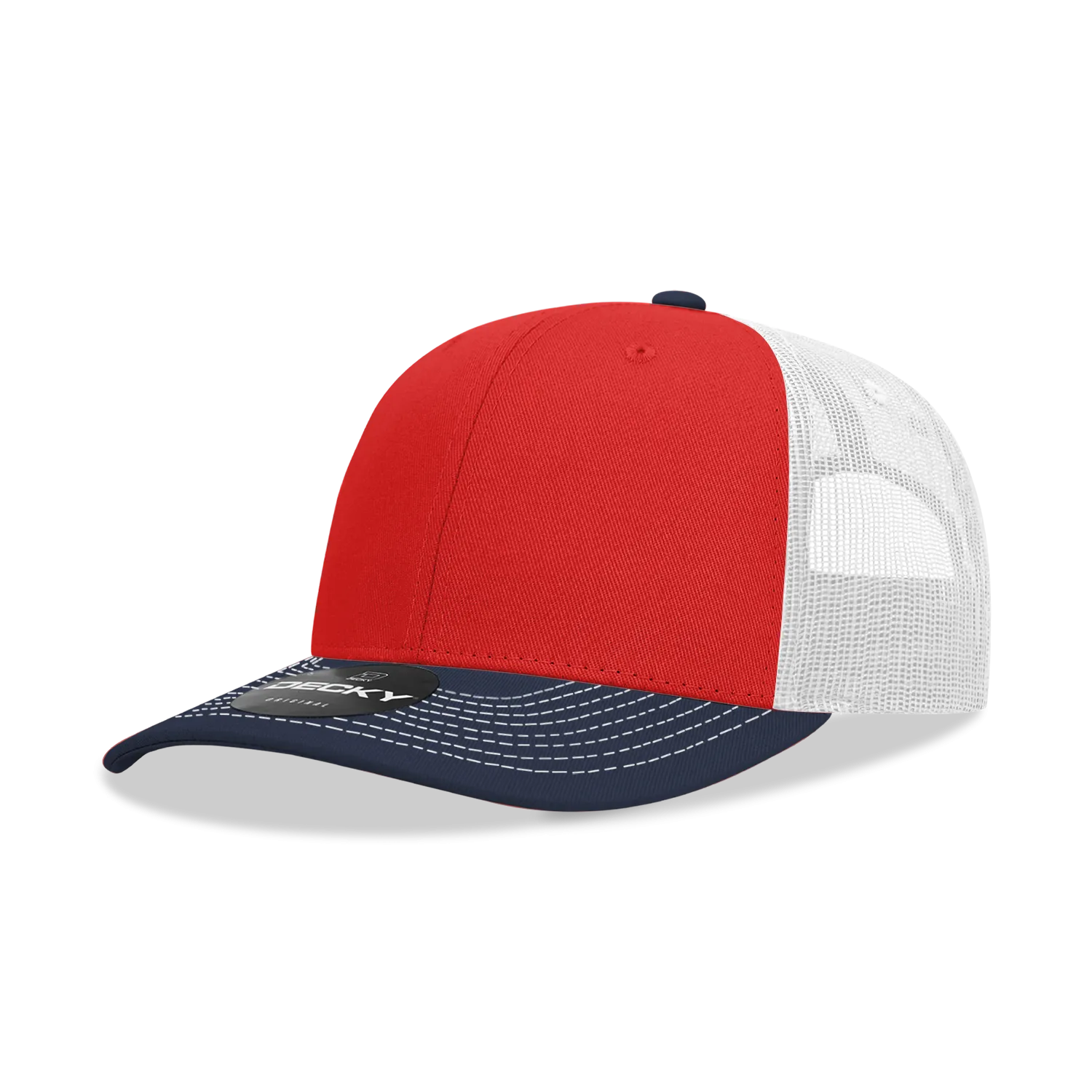 Decky 6031 - 6 Panel Mid Profile Structured Contra-Stitch Trucker Hat - CASE Pricing