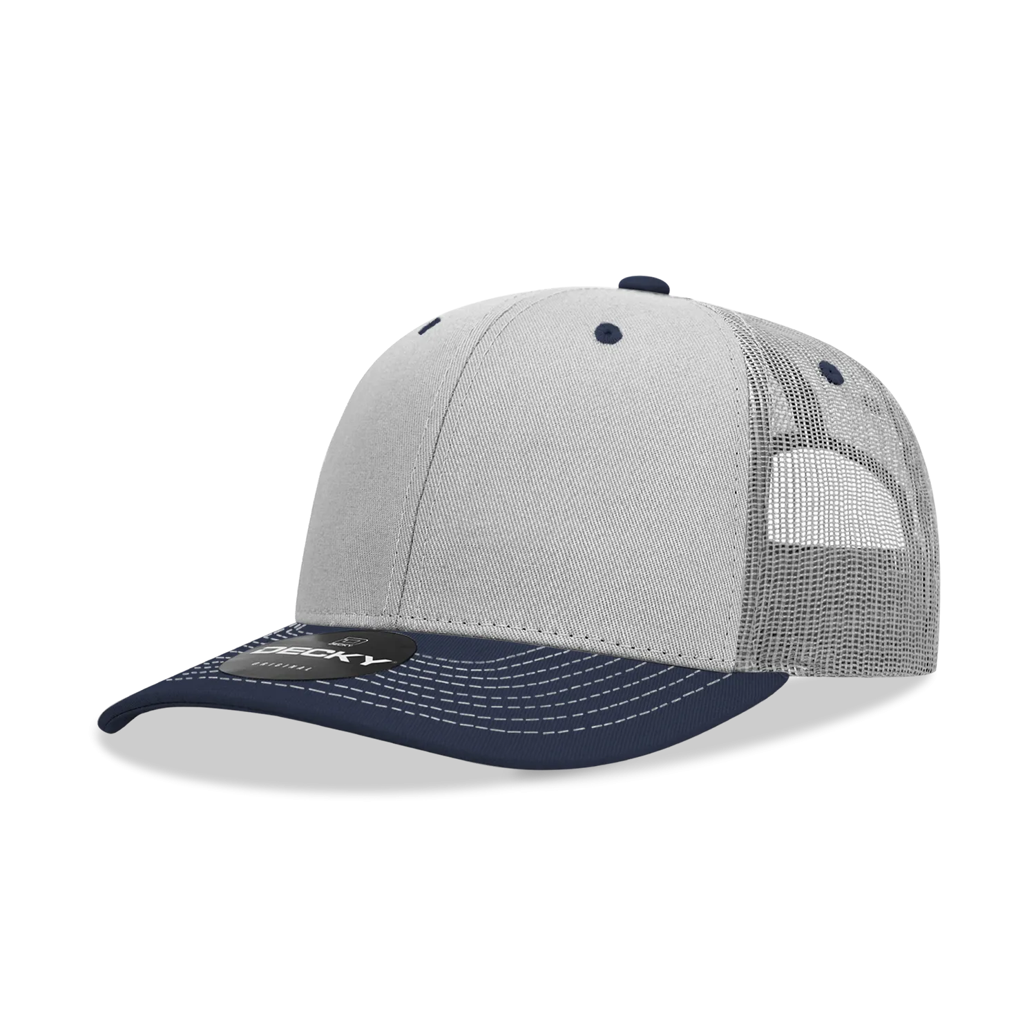 Decky 6031 - 6 Panel Mid Profile Structured Contra-Stitch Trucker Hat - CASE Pricing