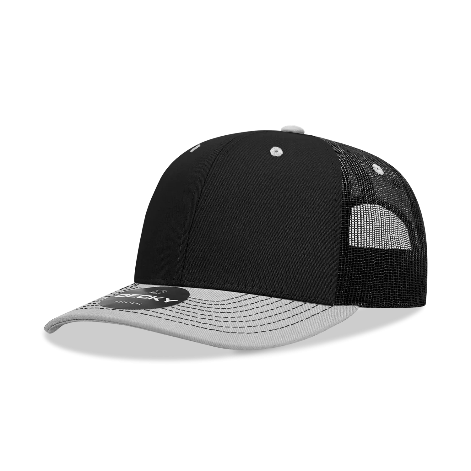 Decky 6031 - 6 Panel Mid Profile Structured Contra-Stitch Trucker Hat - CASE Pricing