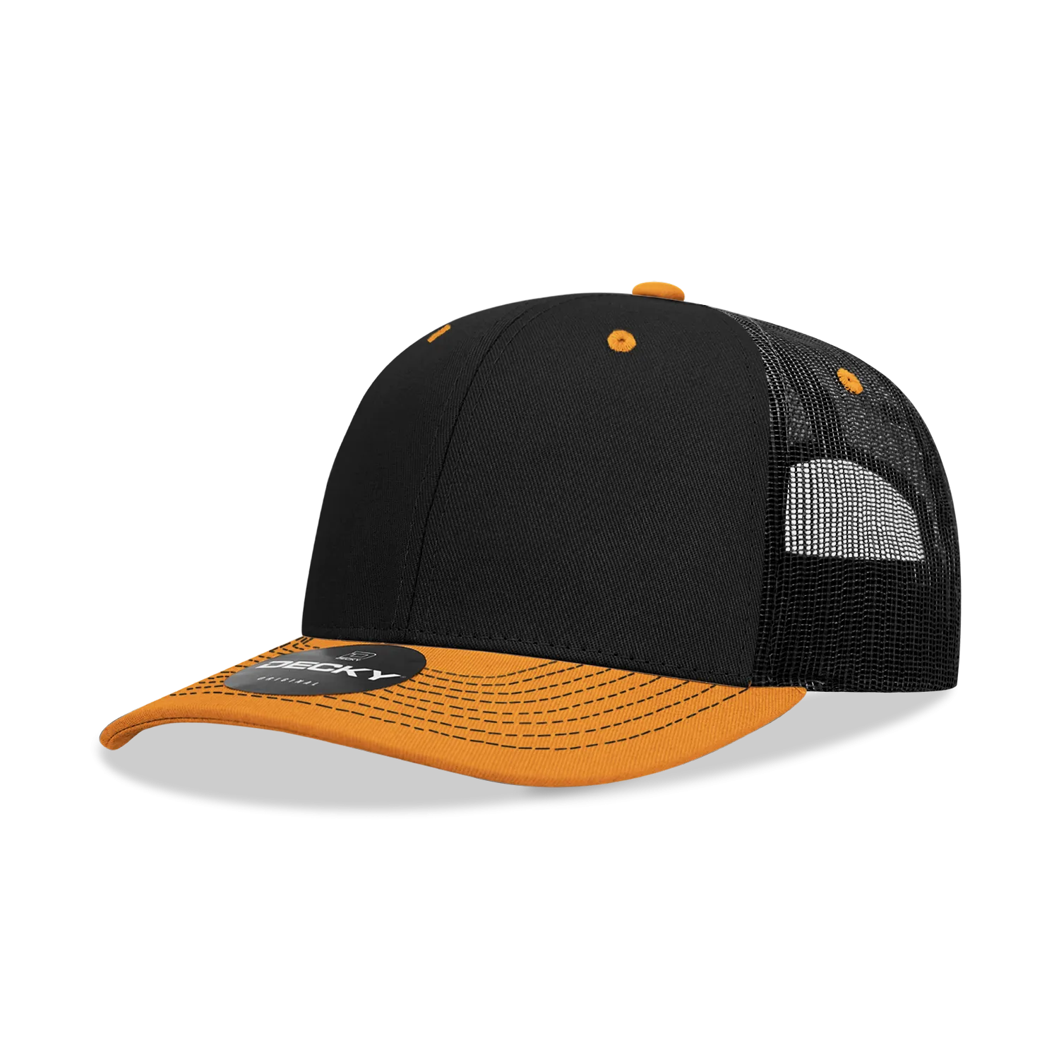 Decky 6031 - 6 Panel Mid Profile Structured Contra-Stitch Trucker Hat - CASE Pricing