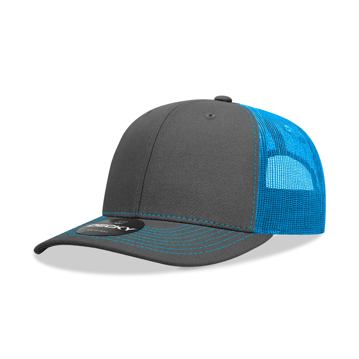 Decky 6031 - 6 Panel Mid Profile Structured Contra-Stitch Trucker Hat - CASE Pricing