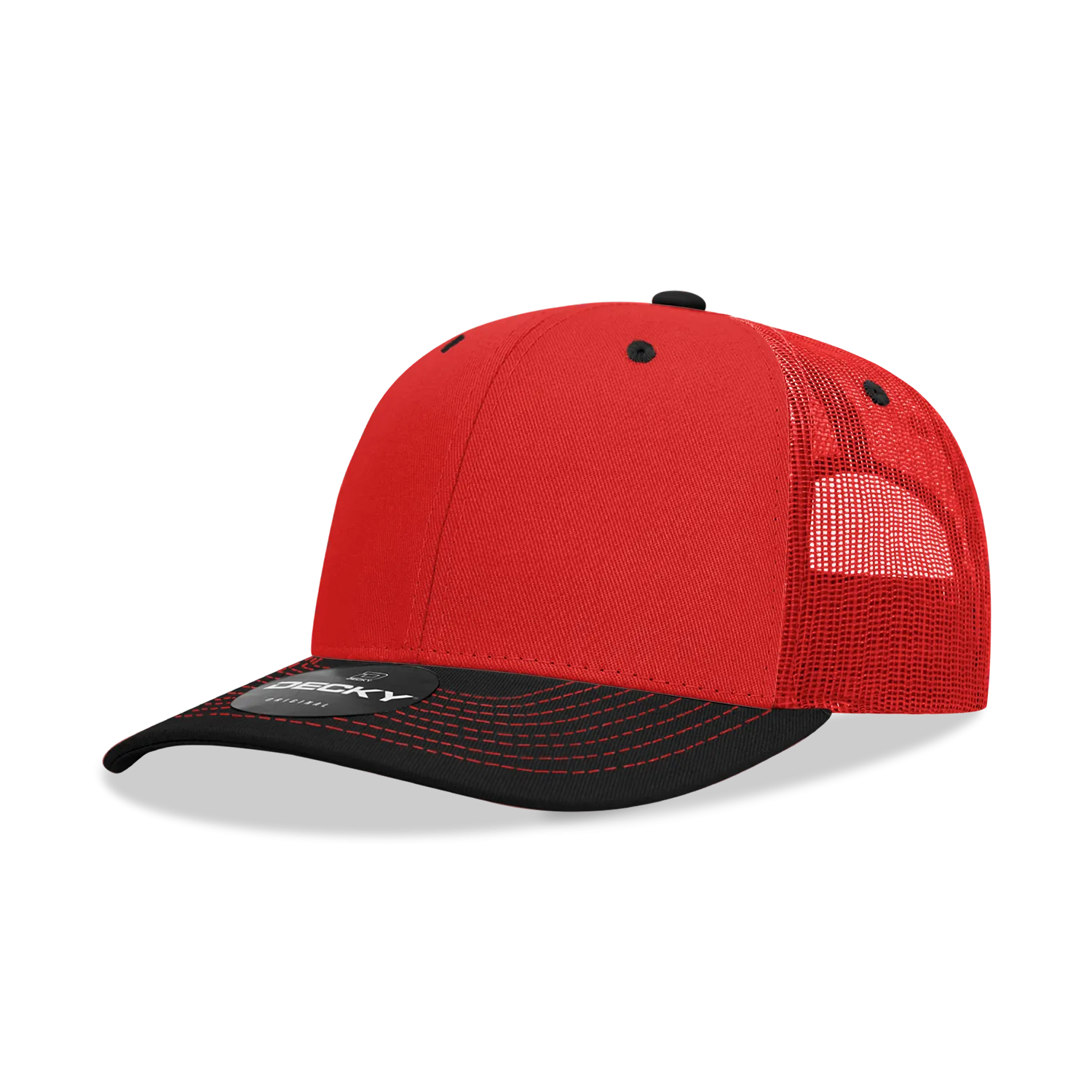 Decky 6031 - 6 Panel Mid Profile Structured Contra-Stitch Trucker Hat - CASE Pricing