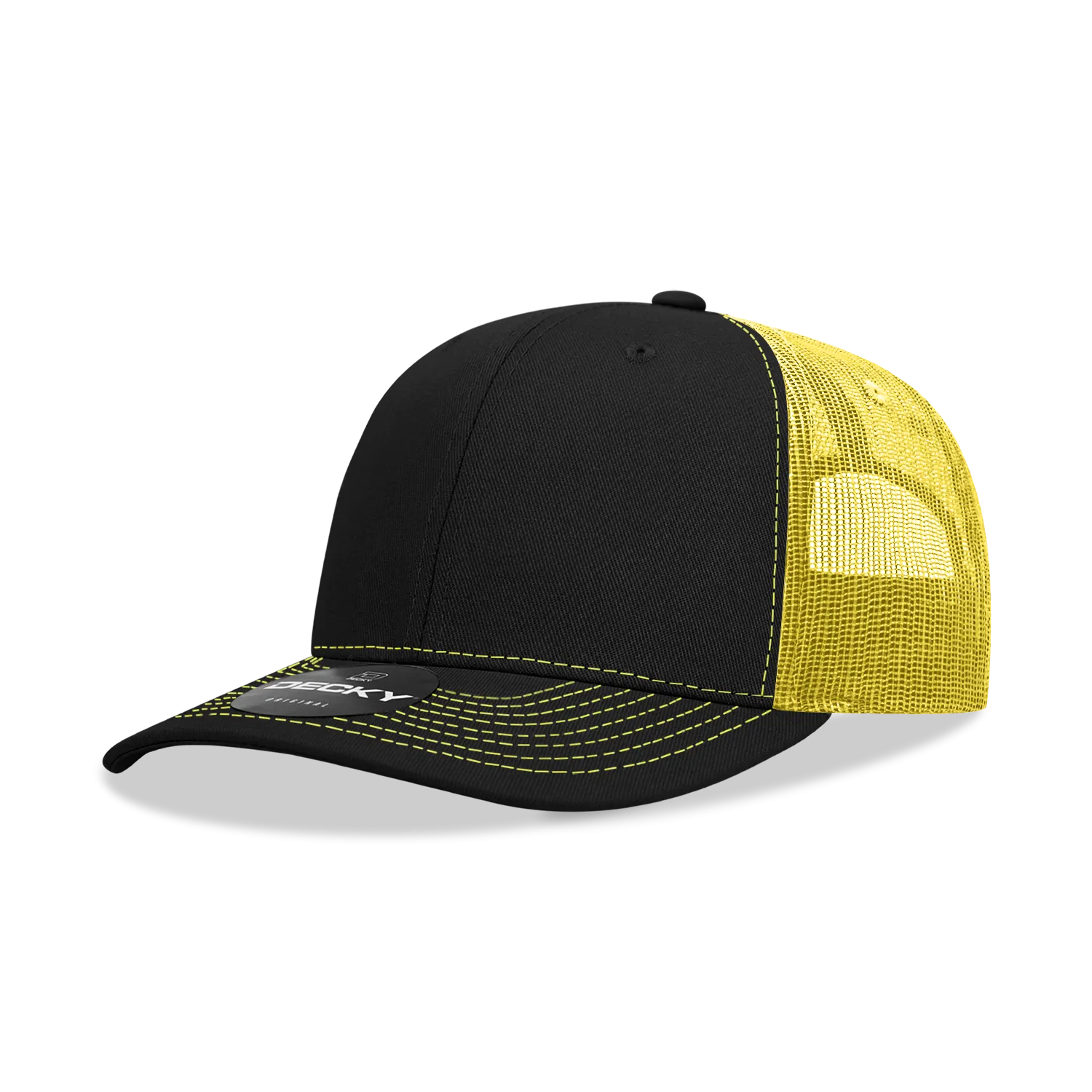 Decky 6031 - 6 Panel Mid Profile Structured Contra-Stitch Trucker Hat - CASE Pricing