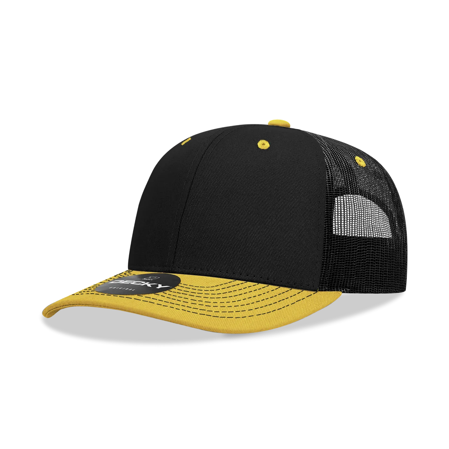 Decky 6031 - 6 Panel Mid Profile Structured Contra-Stitch Trucker Hat - CASE Pricing