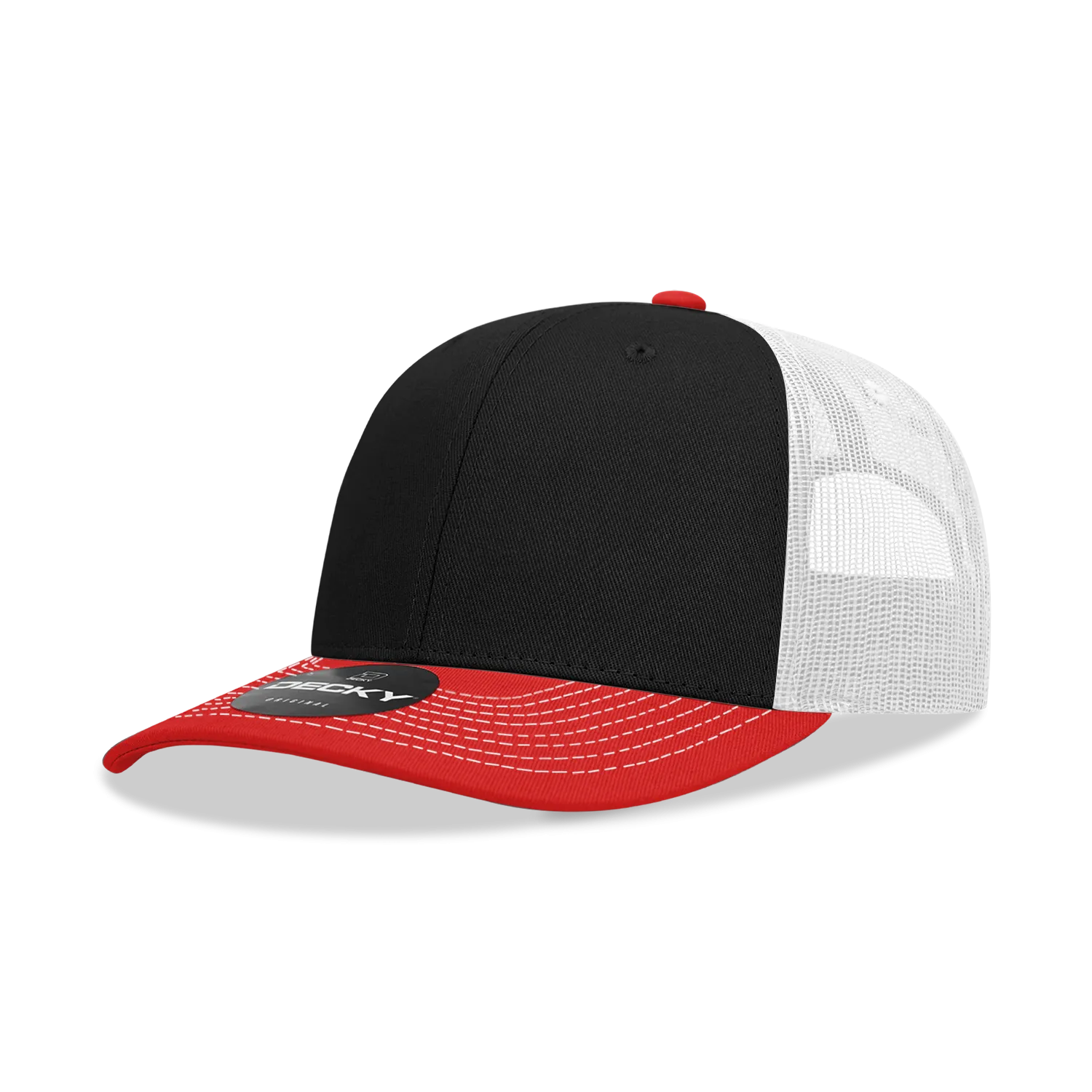 Decky 6031 - 6 Panel Mid Profile Structured Contra-Stitch Trucker Hat - CASE Pricing