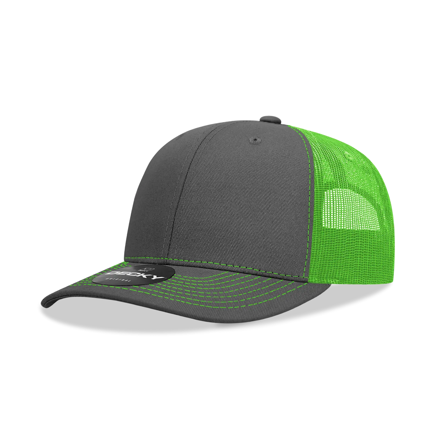 Decky 6031 - 6 Panel Mid Profile Structured Contra-Stitch Trucker Hat - CASE Pricing