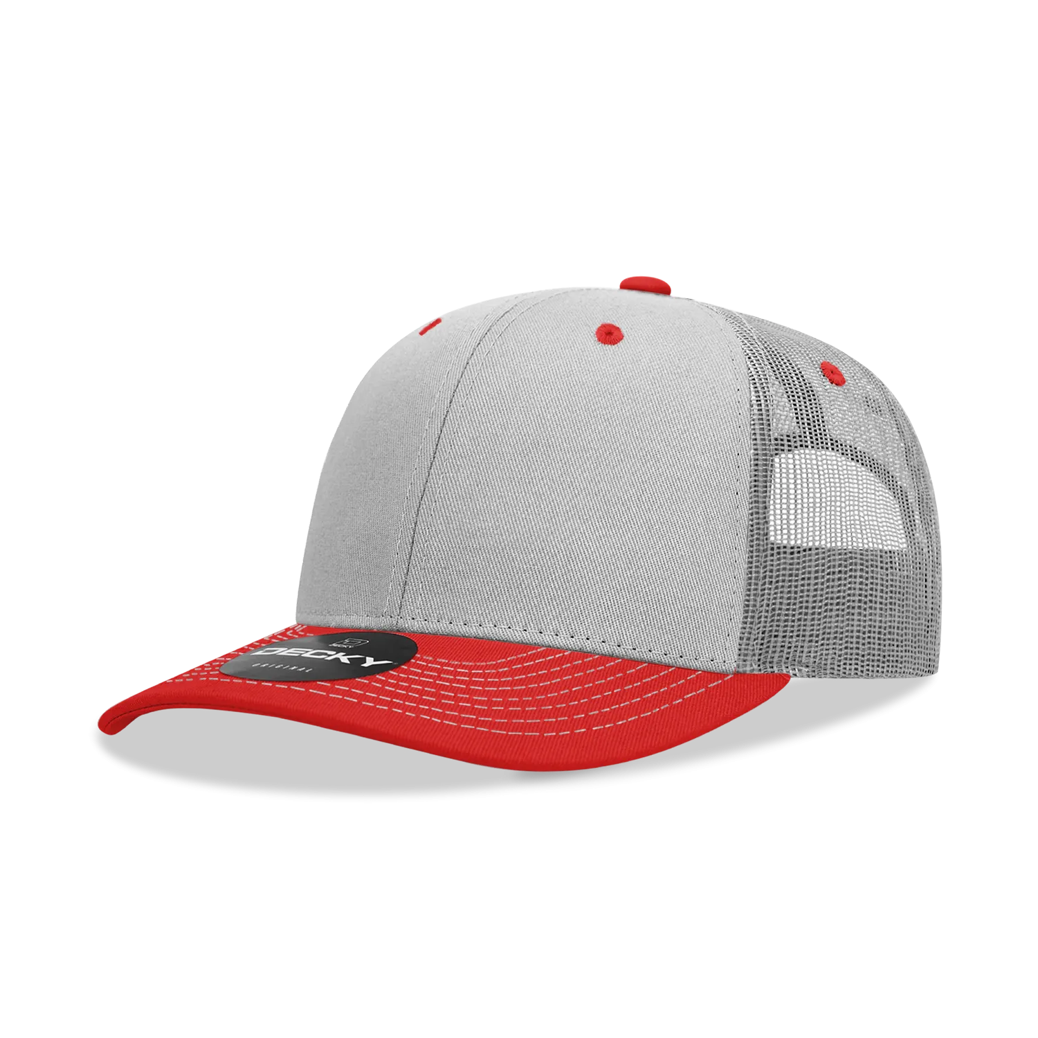 Decky 6031 - 6 Panel Mid Profile Structured Contra-Stitch Trucker Hat - CASE Pricing