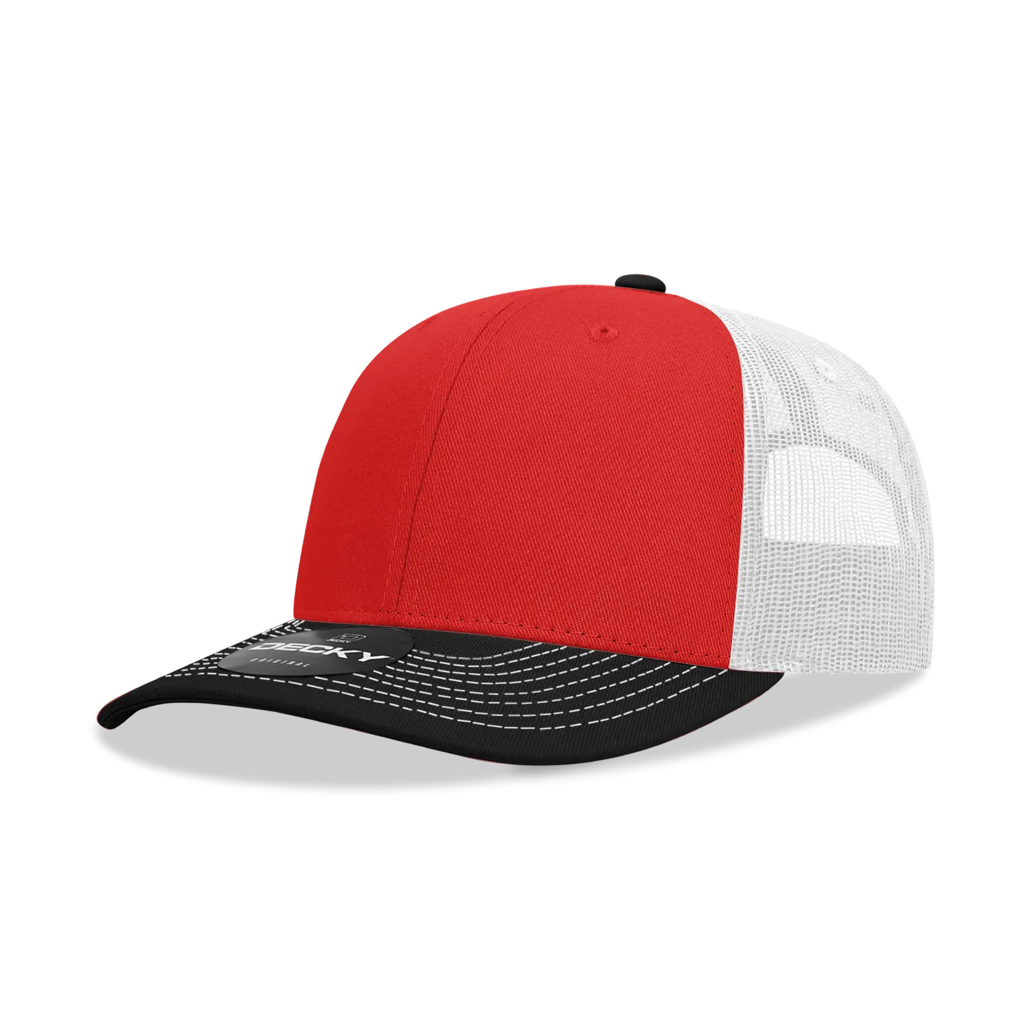 Decky 6031 - 6 Panel Mid Profile Structured Contra-Stitch Trucker Hat - CASE Pricing