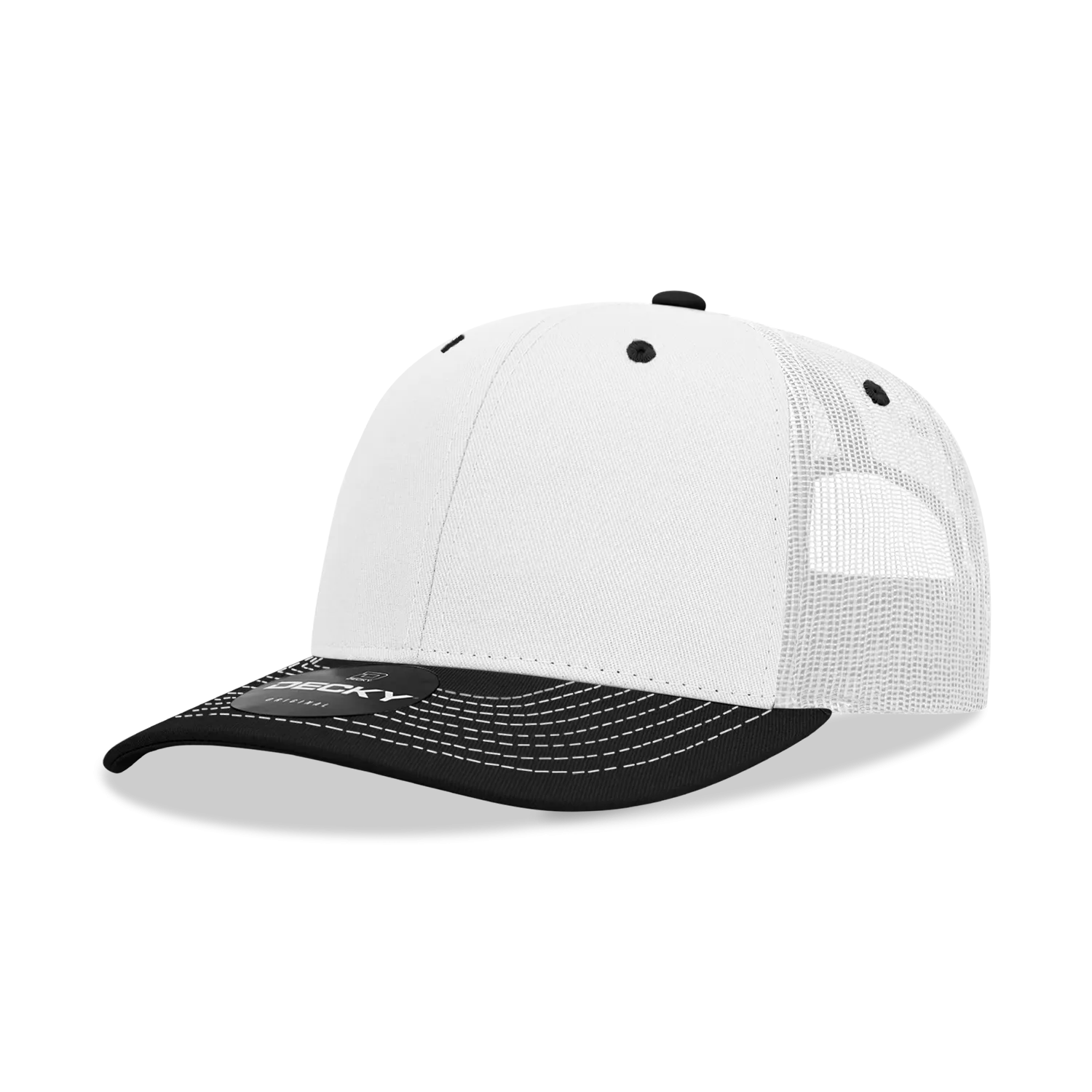 Decky 6031 - 6 Panel Mid Profile Structured Contra-Stitch Trucker Hat - CASE Pricing