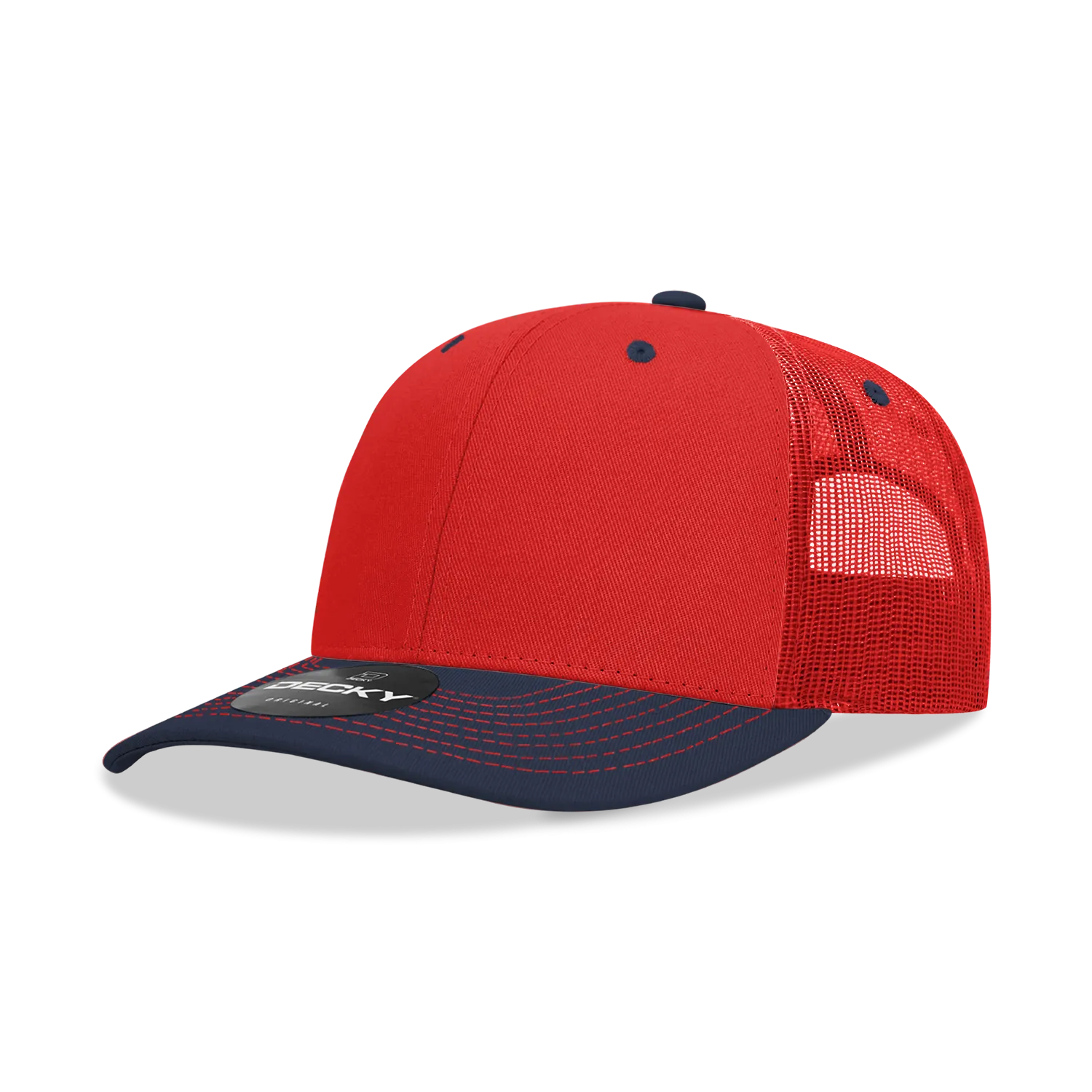 Decky 6031 - 6 Panel Mid Profile Structured Contra-Stitch Trucker Hat - CASE Pricing